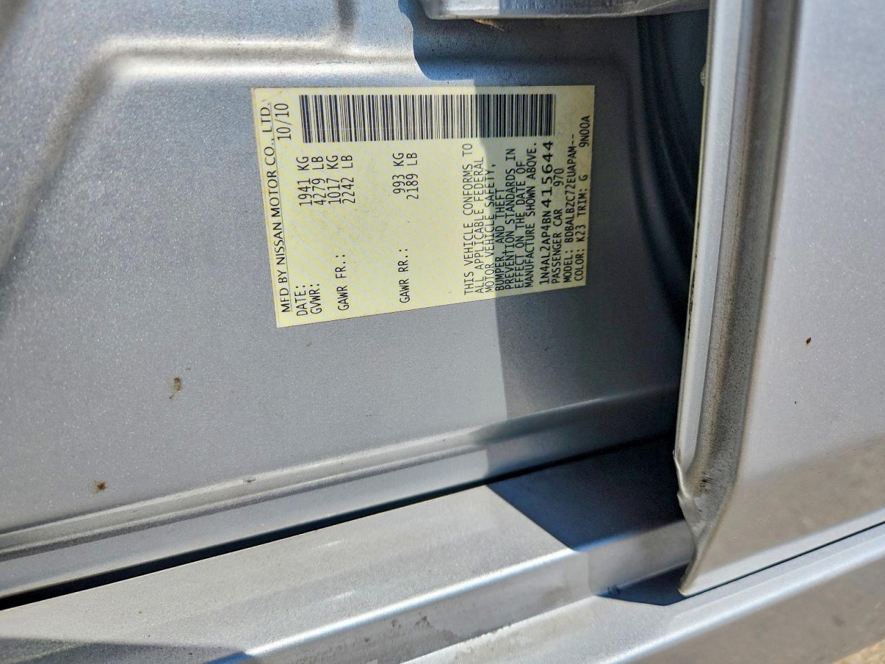 2011 Nissan Altima 2.5 Silver vin: 1N4AL2AP4BN415644