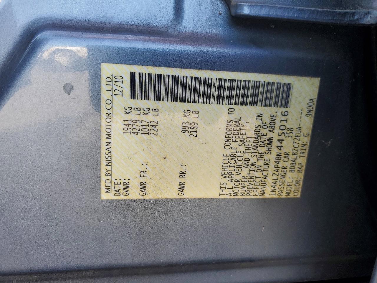 2011 Nissan Altima 2.5 Синий vin: 1N4AL2AP4BN445016