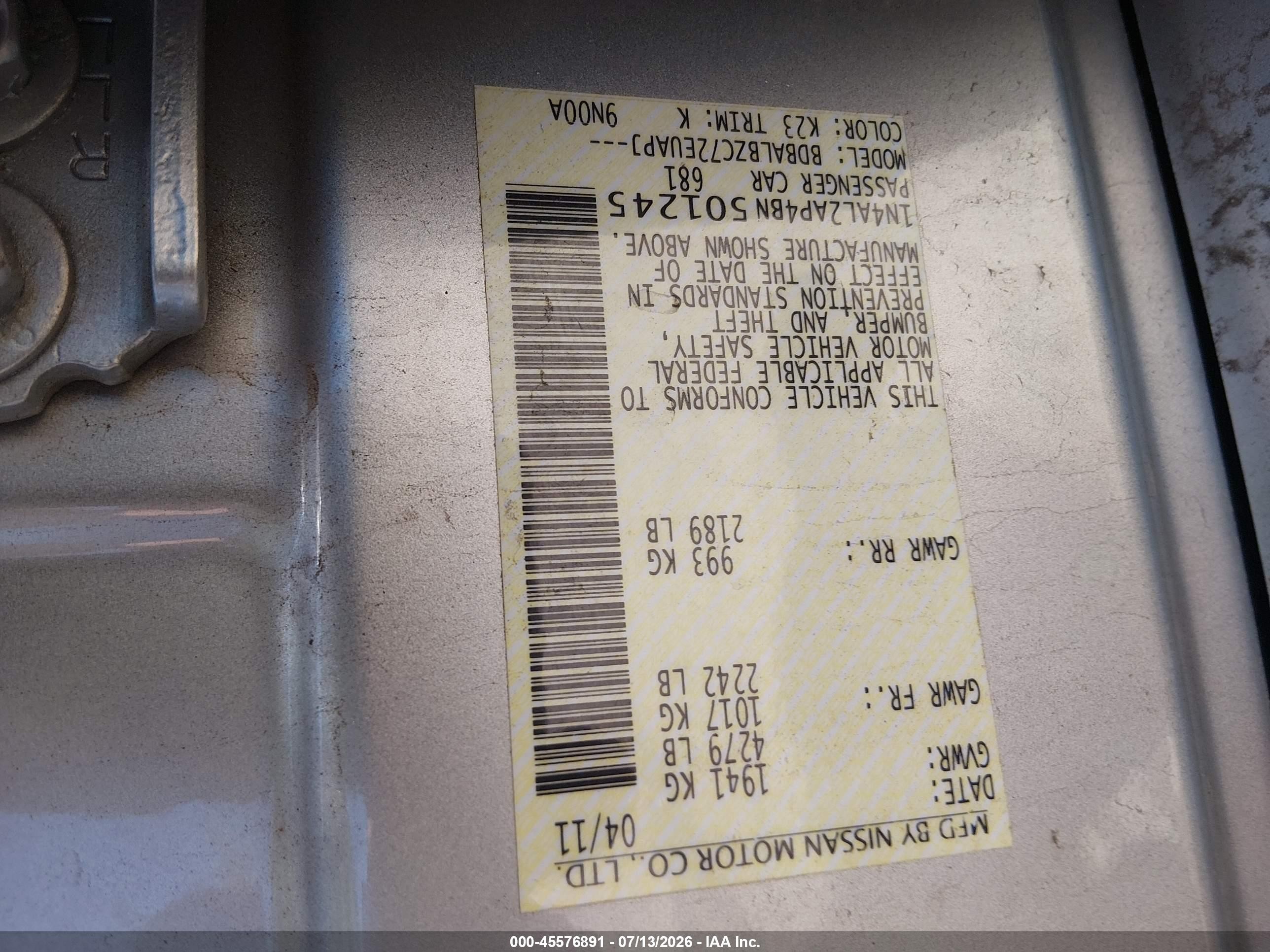 2011 Nissan Altima 2.5 S Silver vin: 1N4AL2AP4BN501245