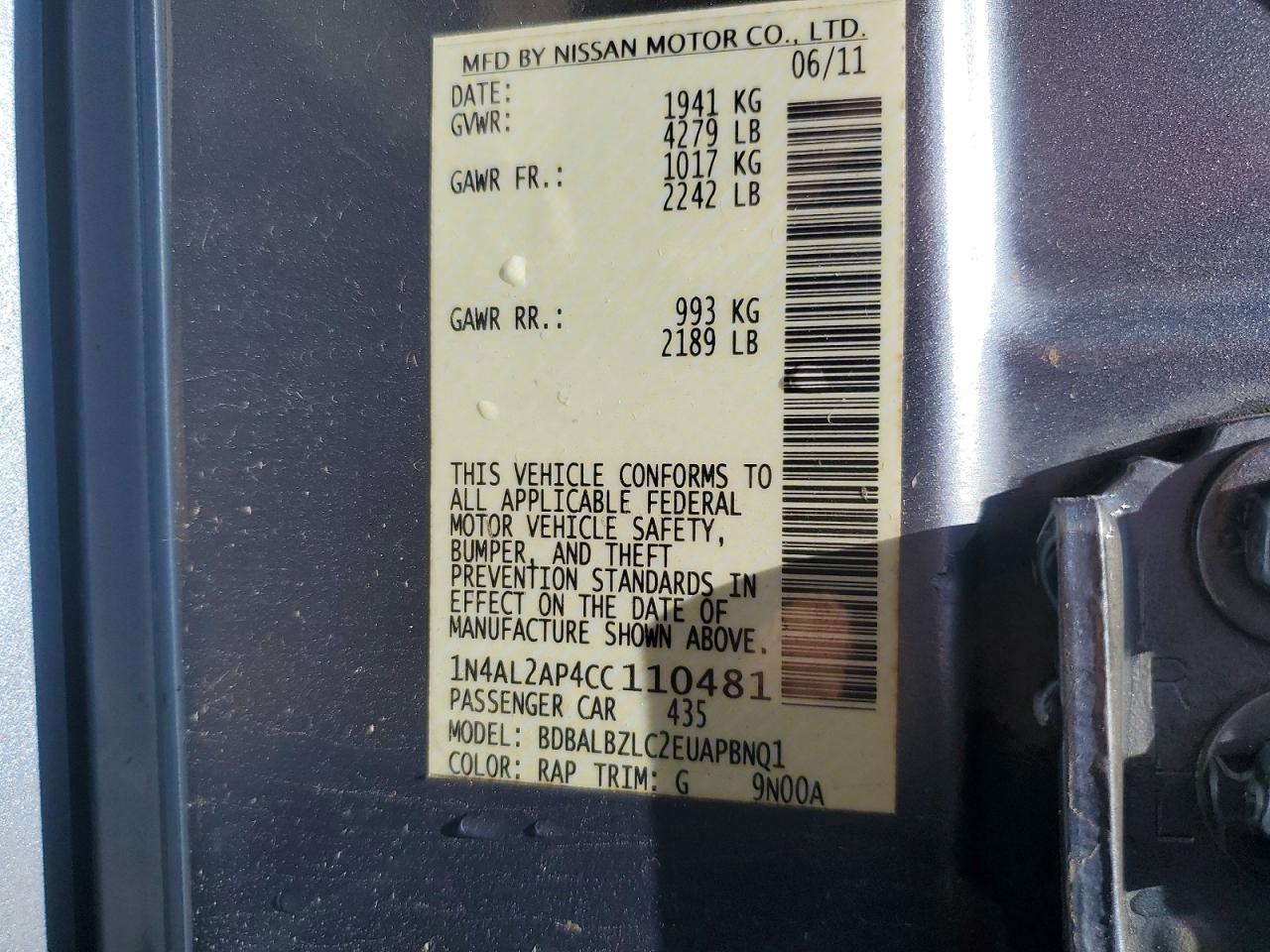 2012 Nissan Altima 2.5 Blue vin: 1N4AL2AP4CC110481