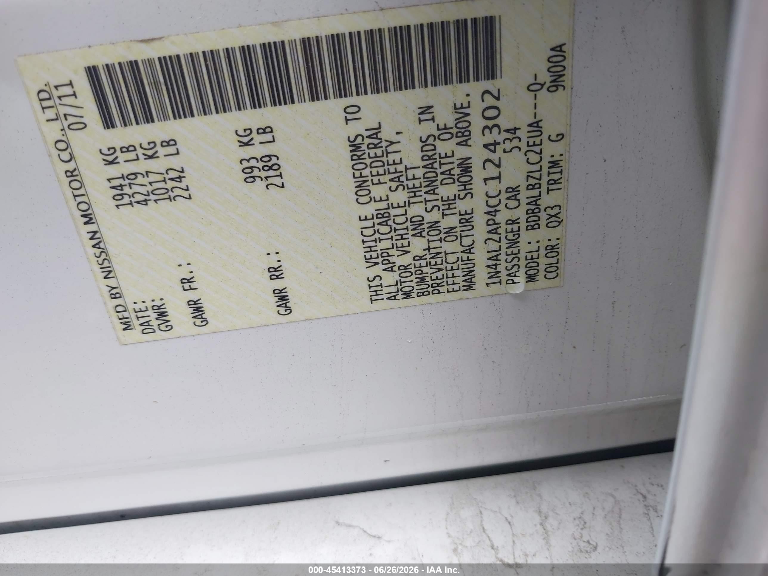 2012 Nissan Altima 2.5 S White vin: 1N4AL2AP4CC124302