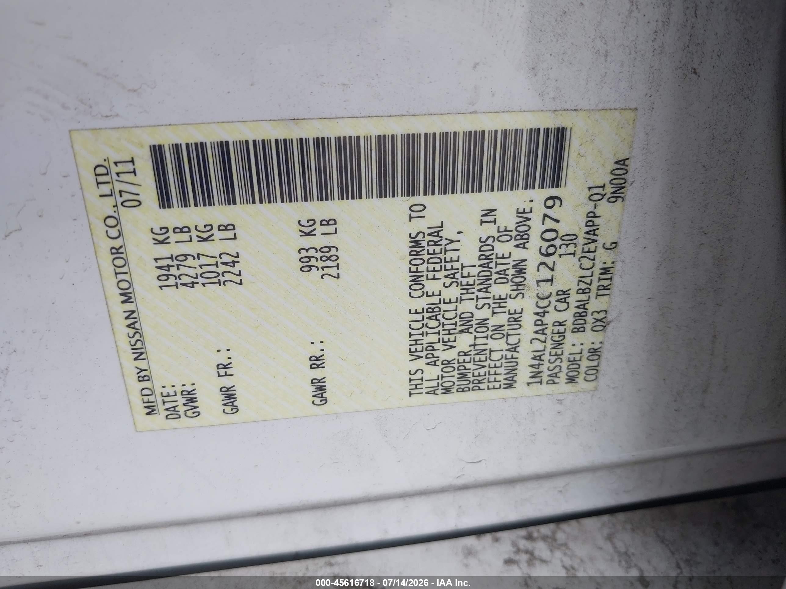 2012 Nissan Altima 2.5 S White vin: 1N4AL2AP4CC126079