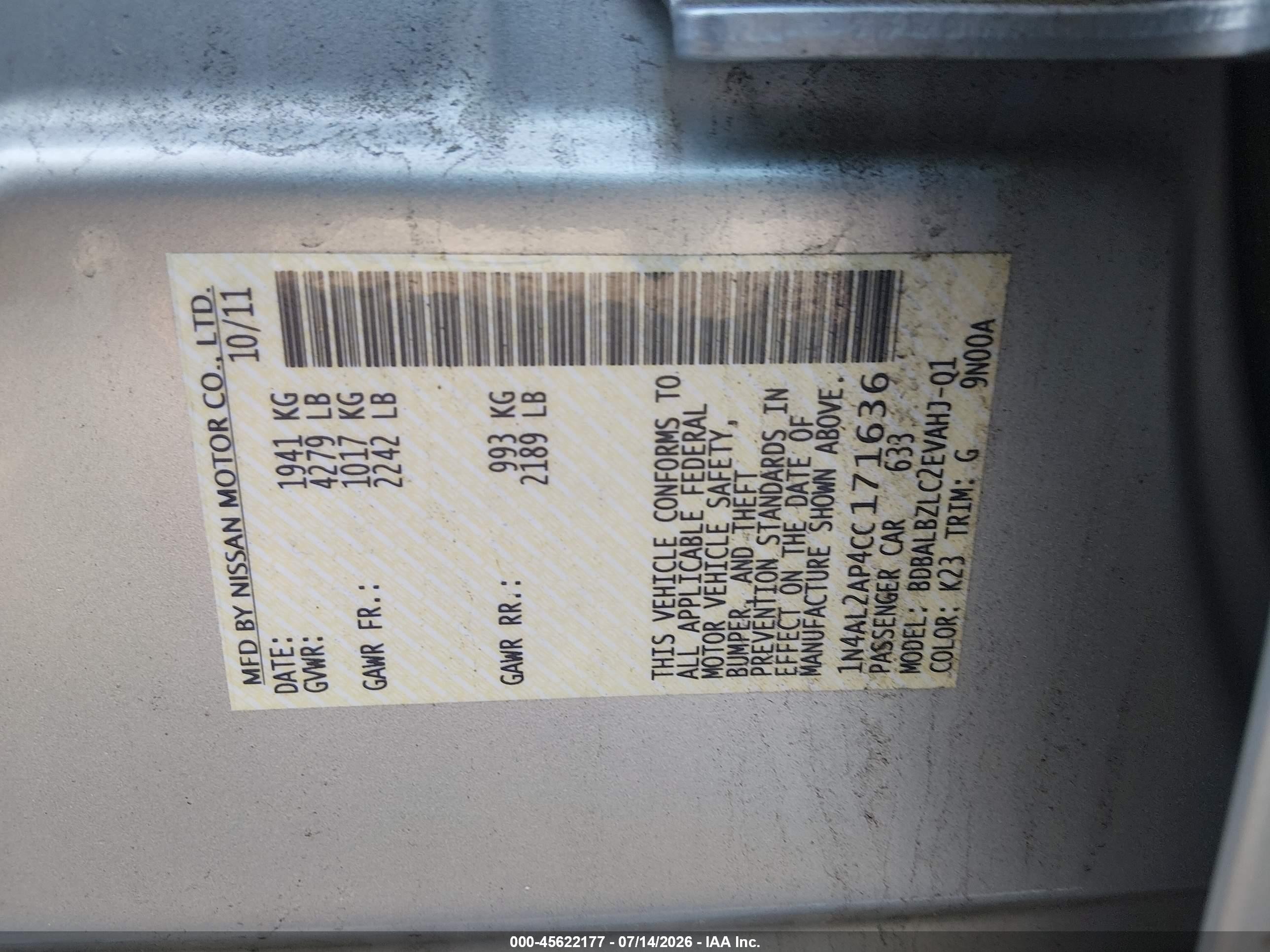 2012 Nissan Altima 2.5 S Серебряный vin: 1N4AL2AP4CC171636