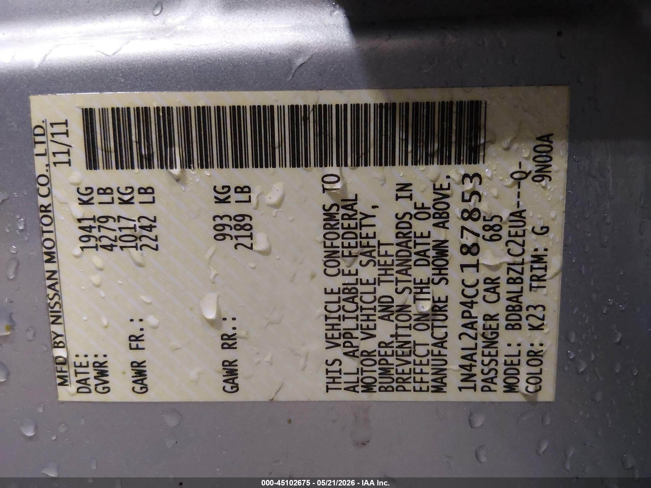 2012 Nissan Altima 2.5 S Silver vin: 1N4AL2AP4CC187853