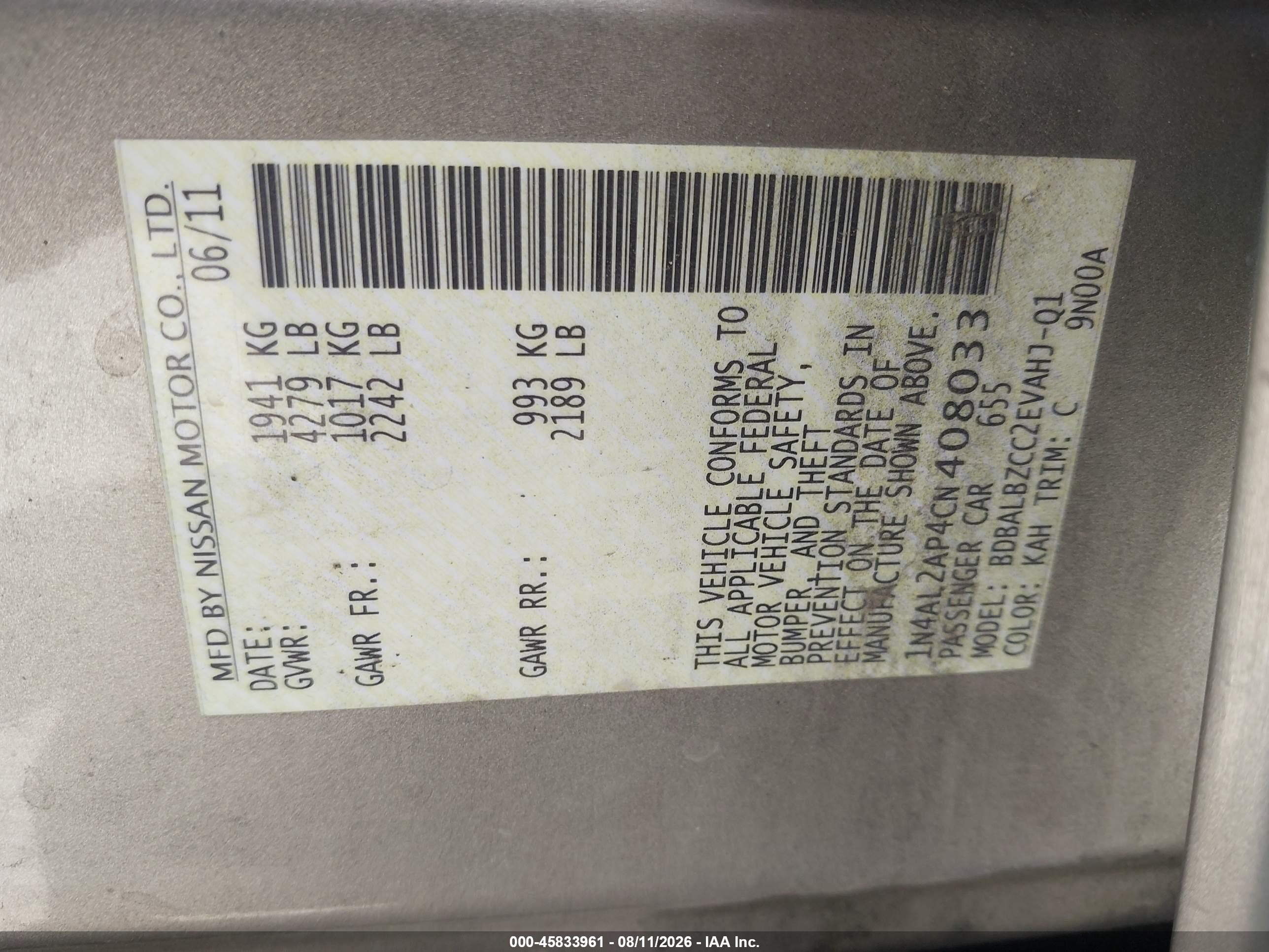 2012 Nissan Altima 2.5 S Silver vin: 1N4AL2AP4CN408033