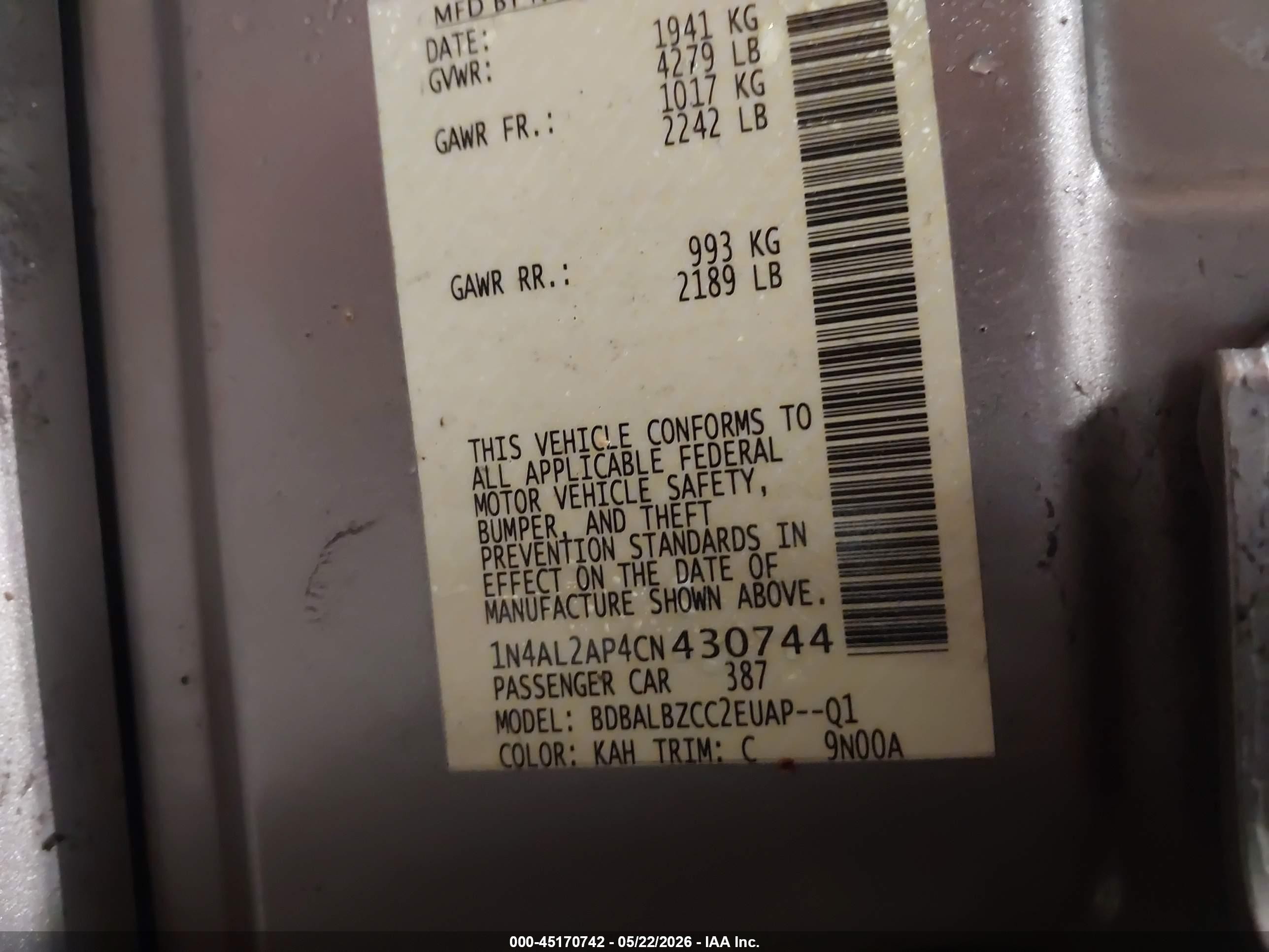 2012 Nissan Altima 2.5 S Gold vin: 1N4AL2AP4CN430744