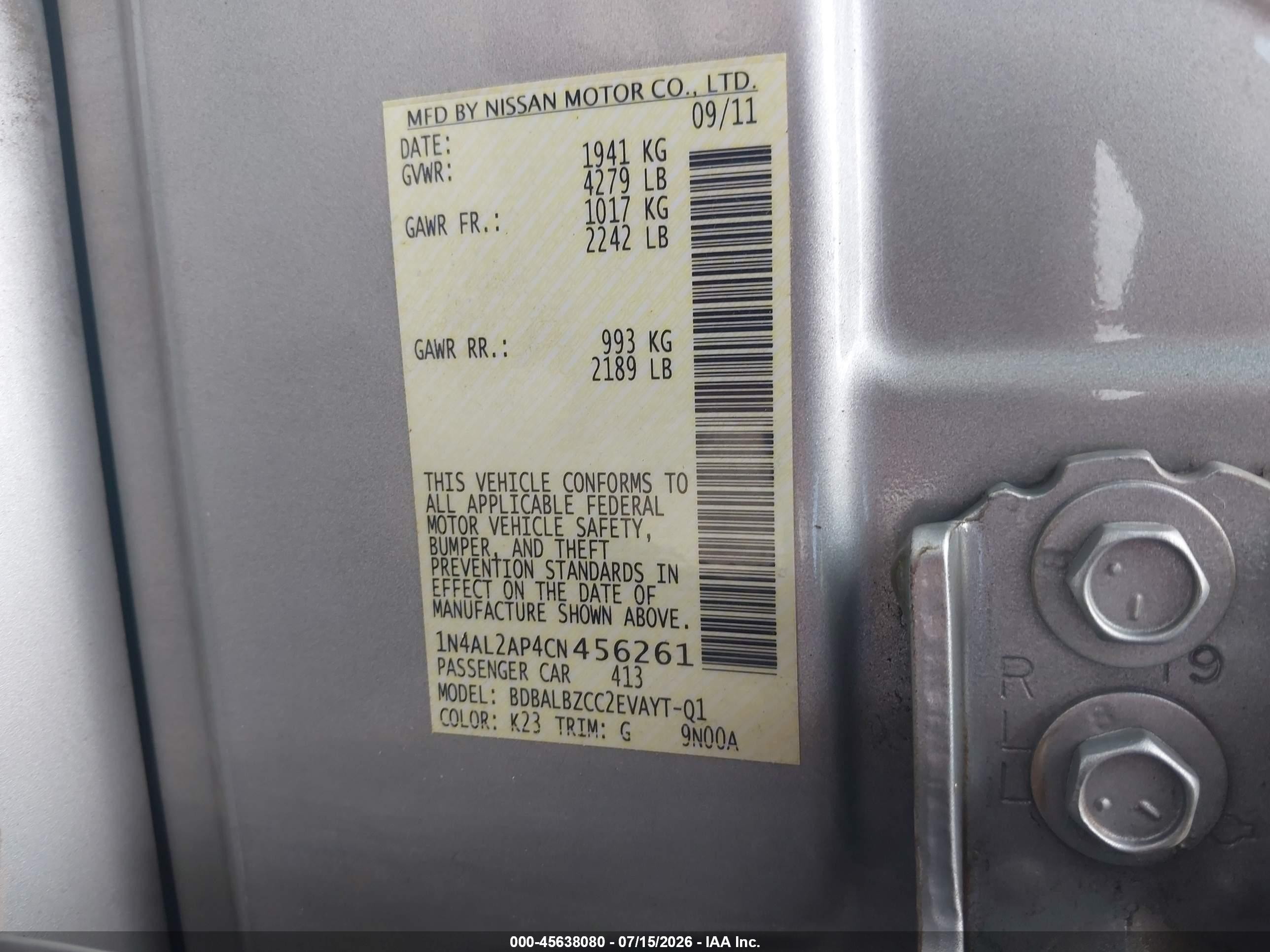 2012 Nissan Altima 2.5 S Silver vin: 1N4AL2AP4CN456261