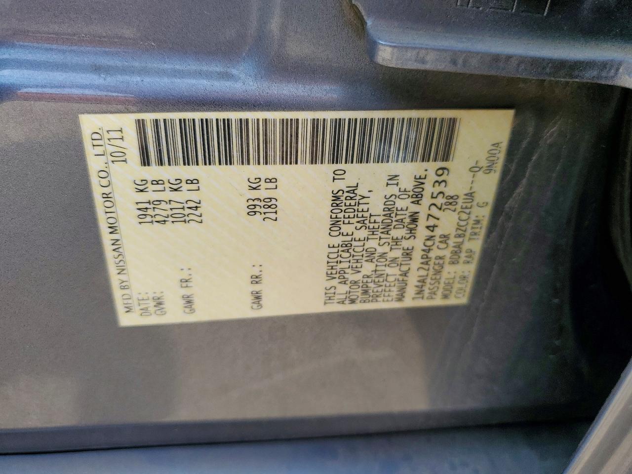 2012 Nissan Altima 2.5 Blue vin: 1N4AL2AP4CN472539