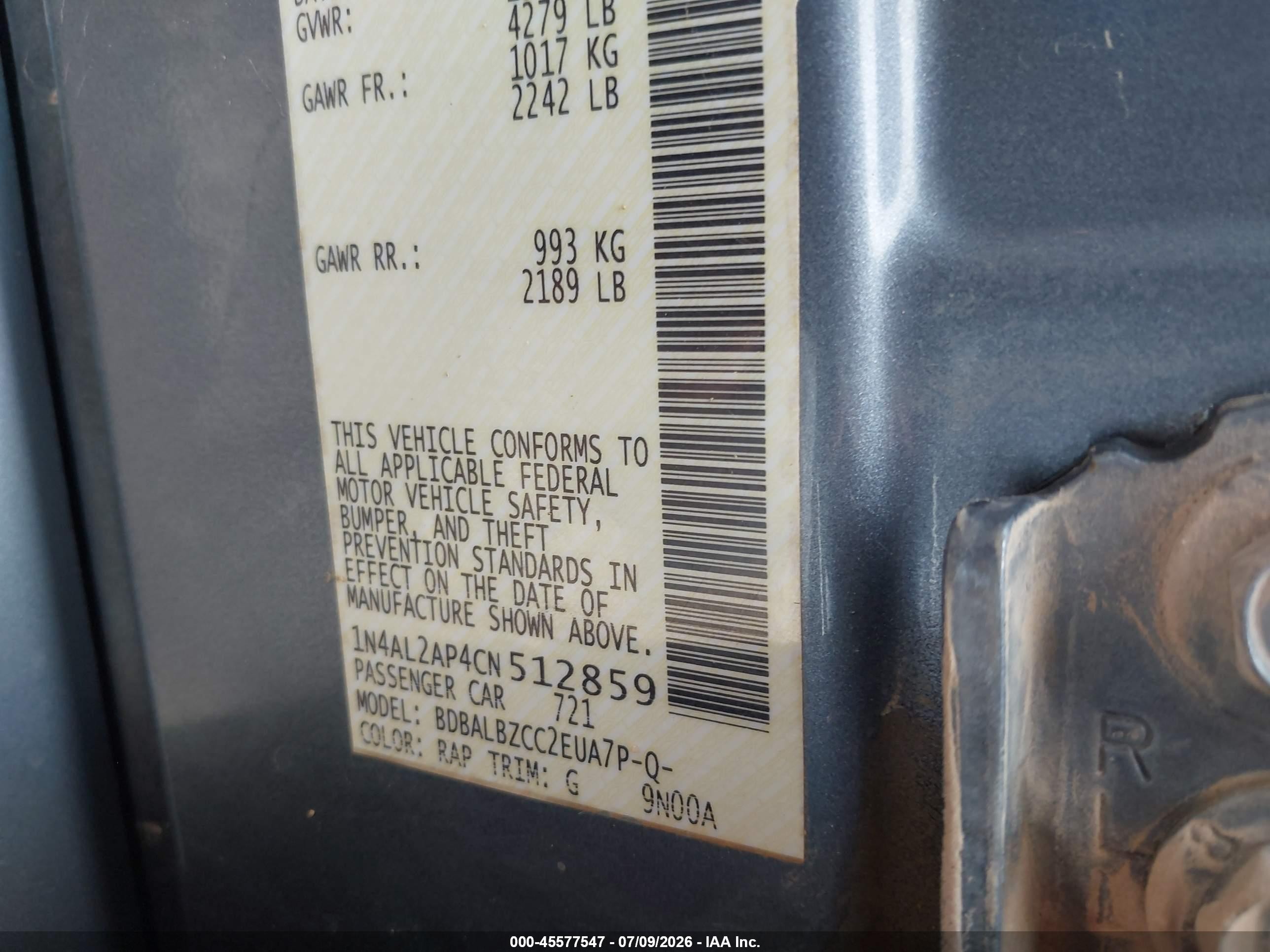 2012 Nissan Altima 2.5 S Blue vin: 1N4AL2AP4CN512859