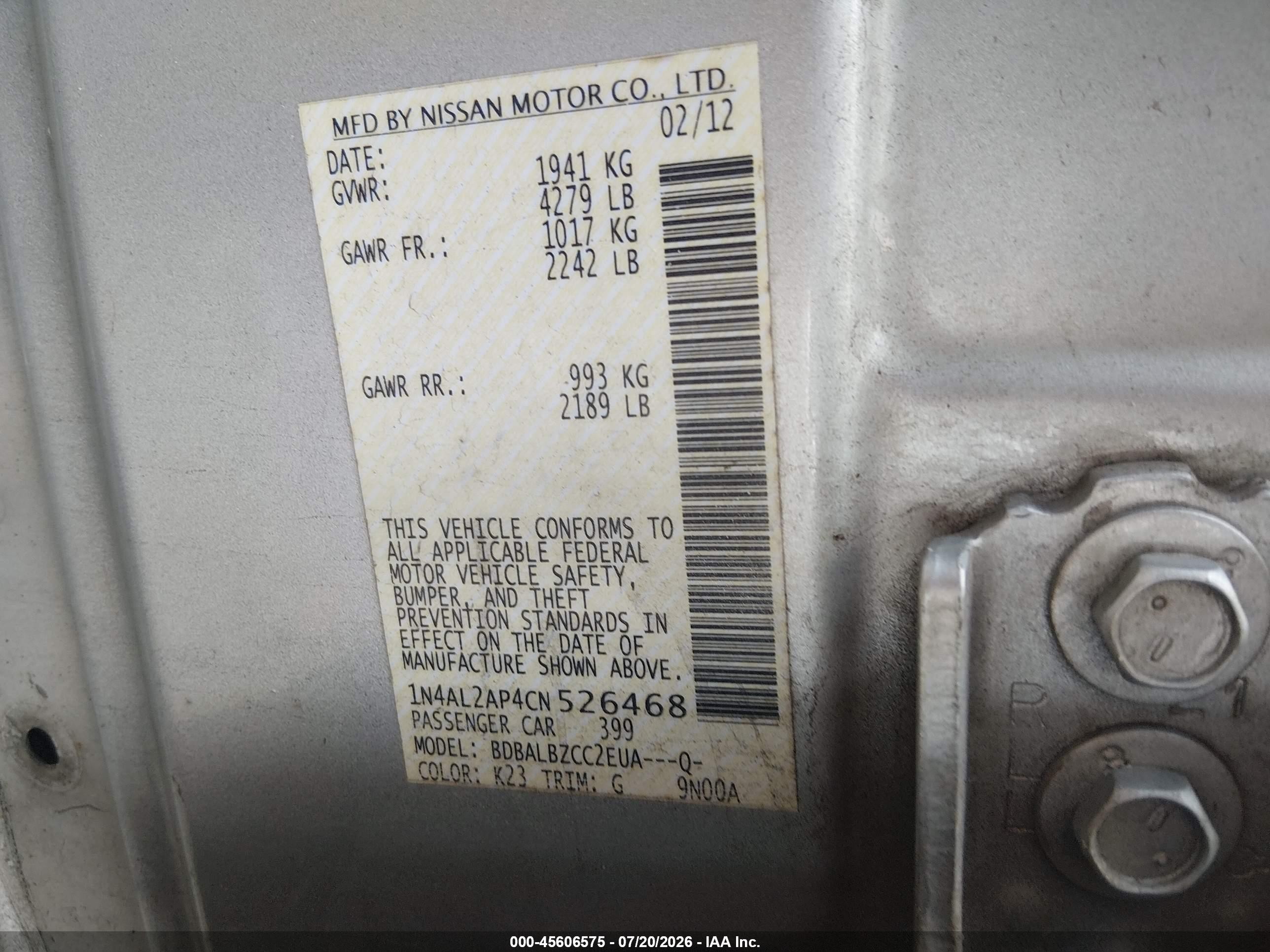 2012 Nissan Altima 2.5 S Silver vin: 1N4AL2AP4CN526468