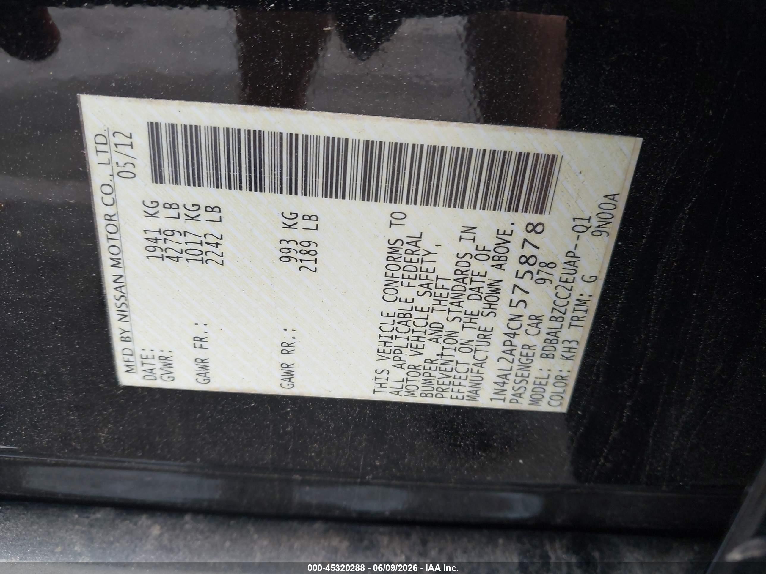 2012 Nissan Altima 2.5 S Черный vin: 1N4AL2AP4CN575878