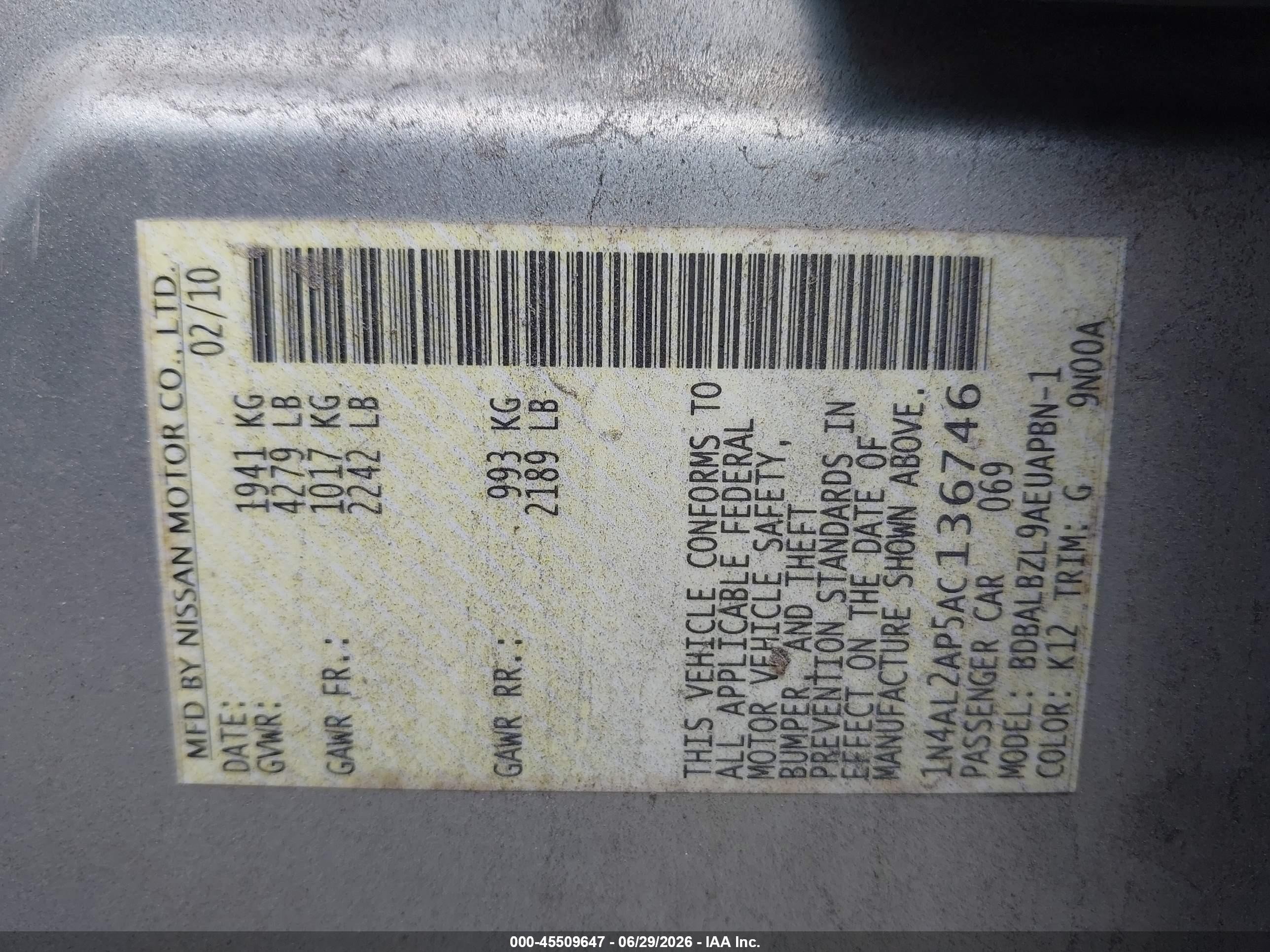 2010 Nissan Altima 2.5 S Silver vin: 1N4AL2AP5AC136746
