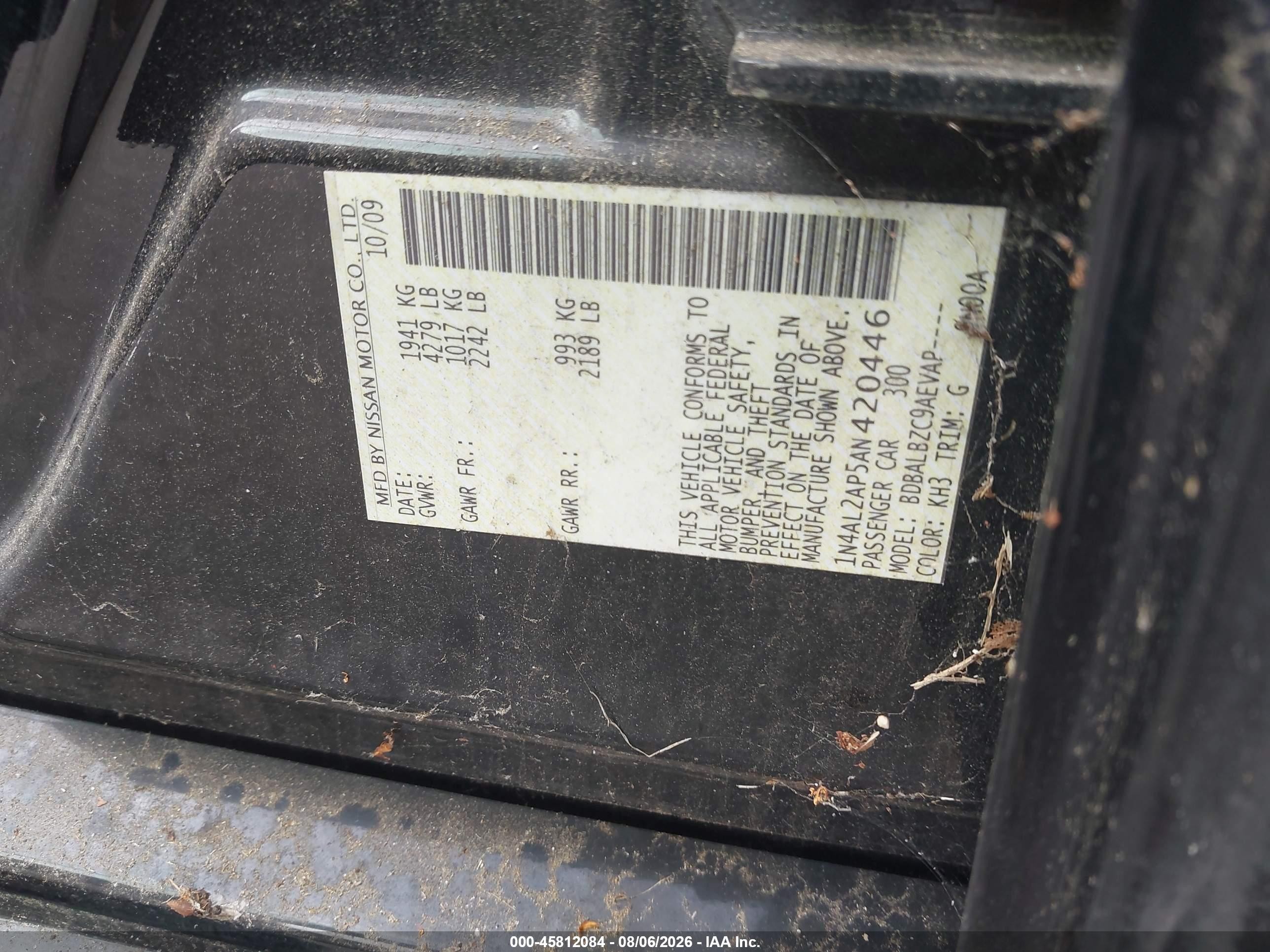 2010 Nissan Altima 2.5 S Black vin: 1N4AL2AP5AN420446