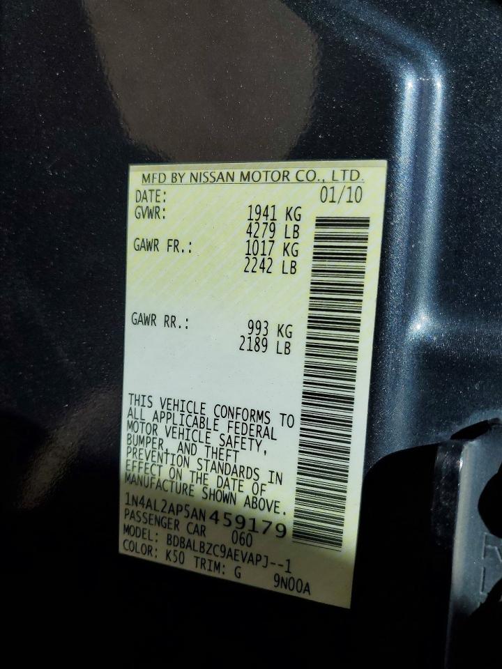 2010 Nissan Altima 2.5 Gray vin: 1N4AL2AP5AN459179