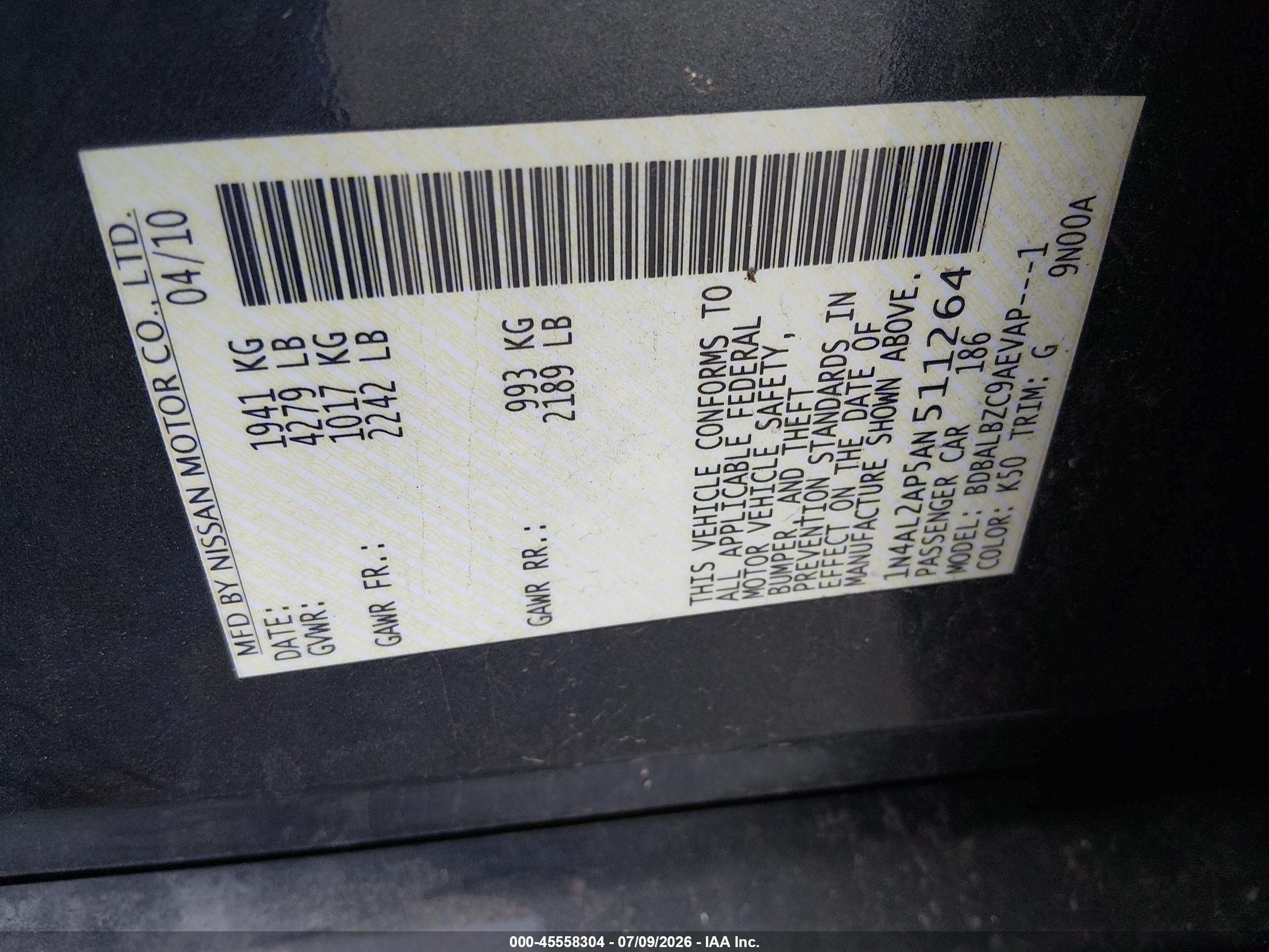 2010 Nissan Altima 2.5 S Gray vin: 1N4AL2AP5AN511264