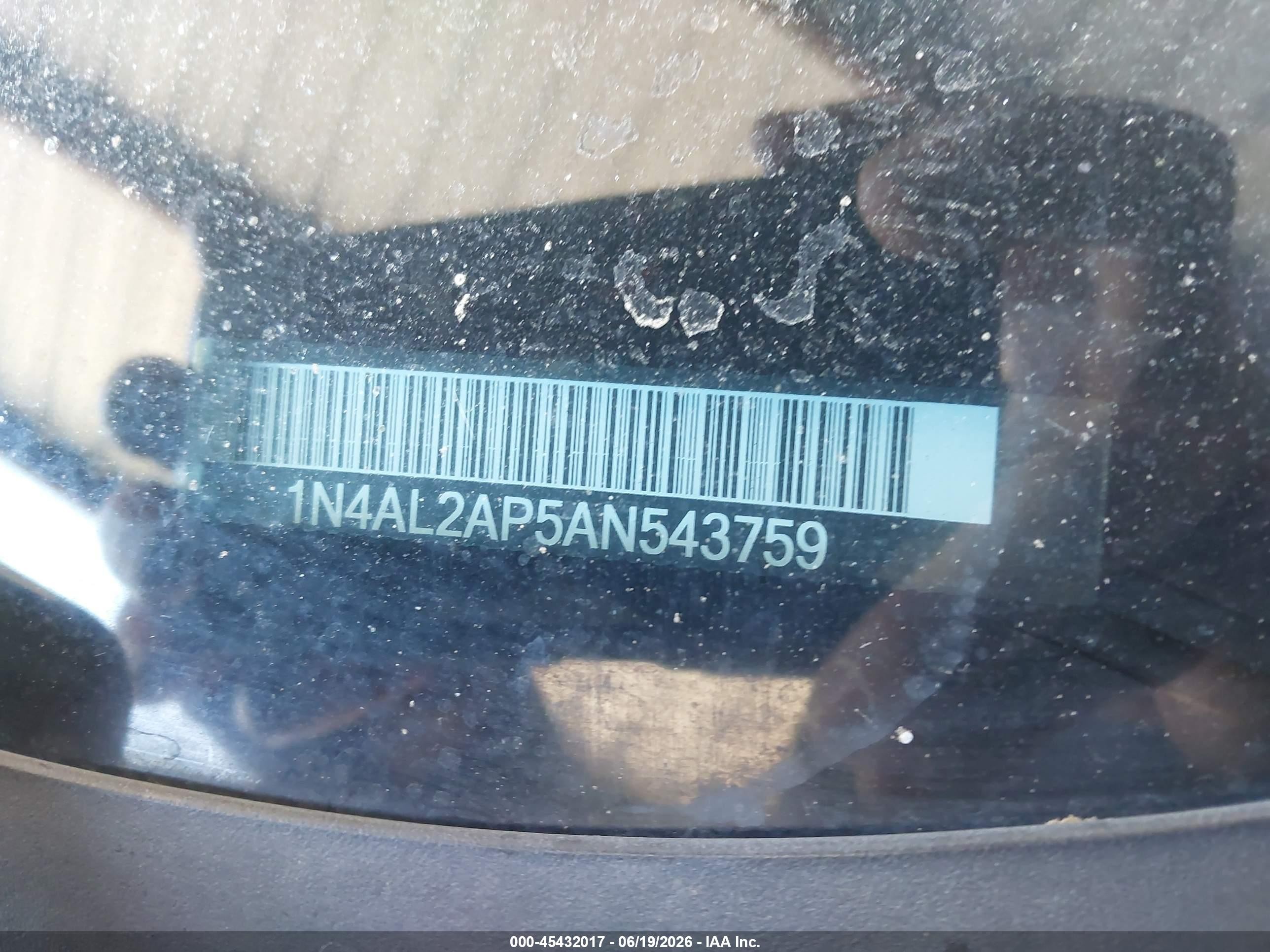 2010 Nissan Altima 2.5 Black vin: 1N4AL2AP5AN543759