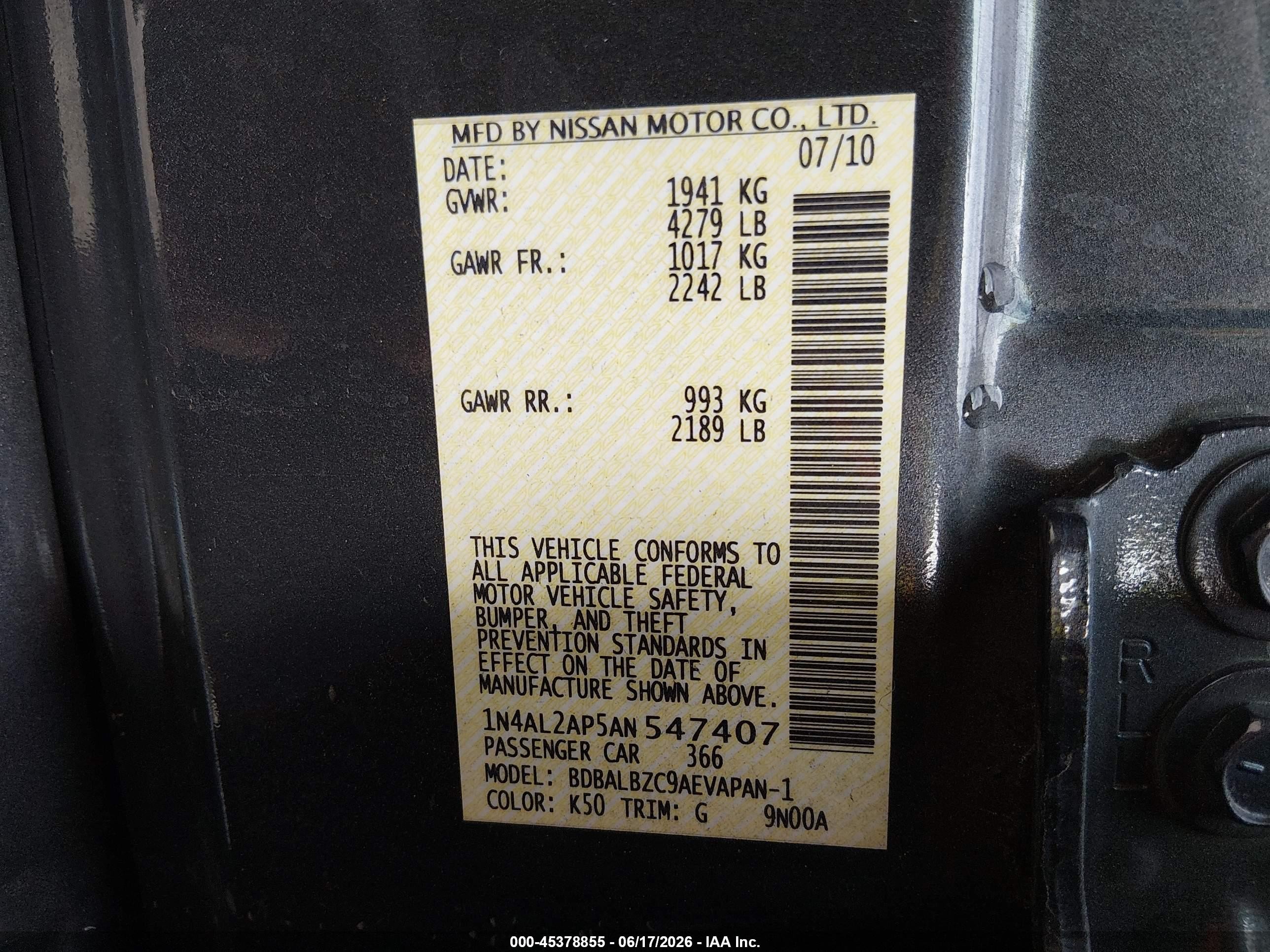 2010 Nissan Altima 2.5 S Gray vin: 1N4AL2AP5AN547407