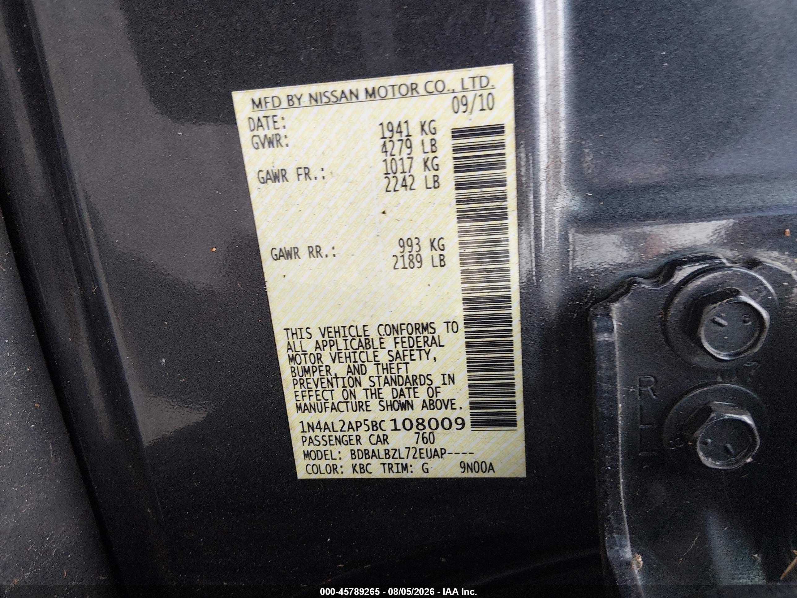 2011 Nissan Altima 2.5 S Gray vin: 1N4AL2AP5BC108009
