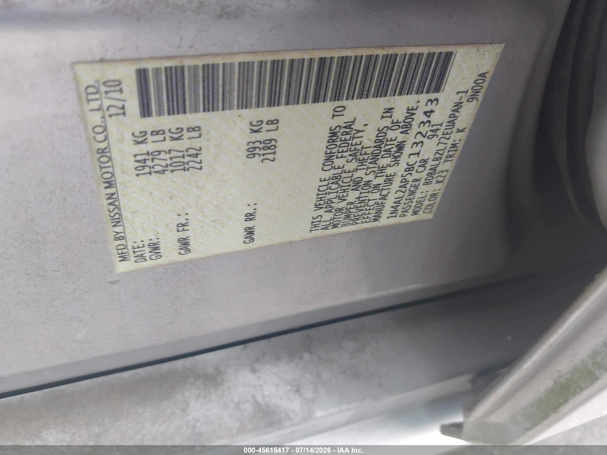 2011 Nissan Altima 2.5 S Gray vin: 1N4AL2AP5BC132343
