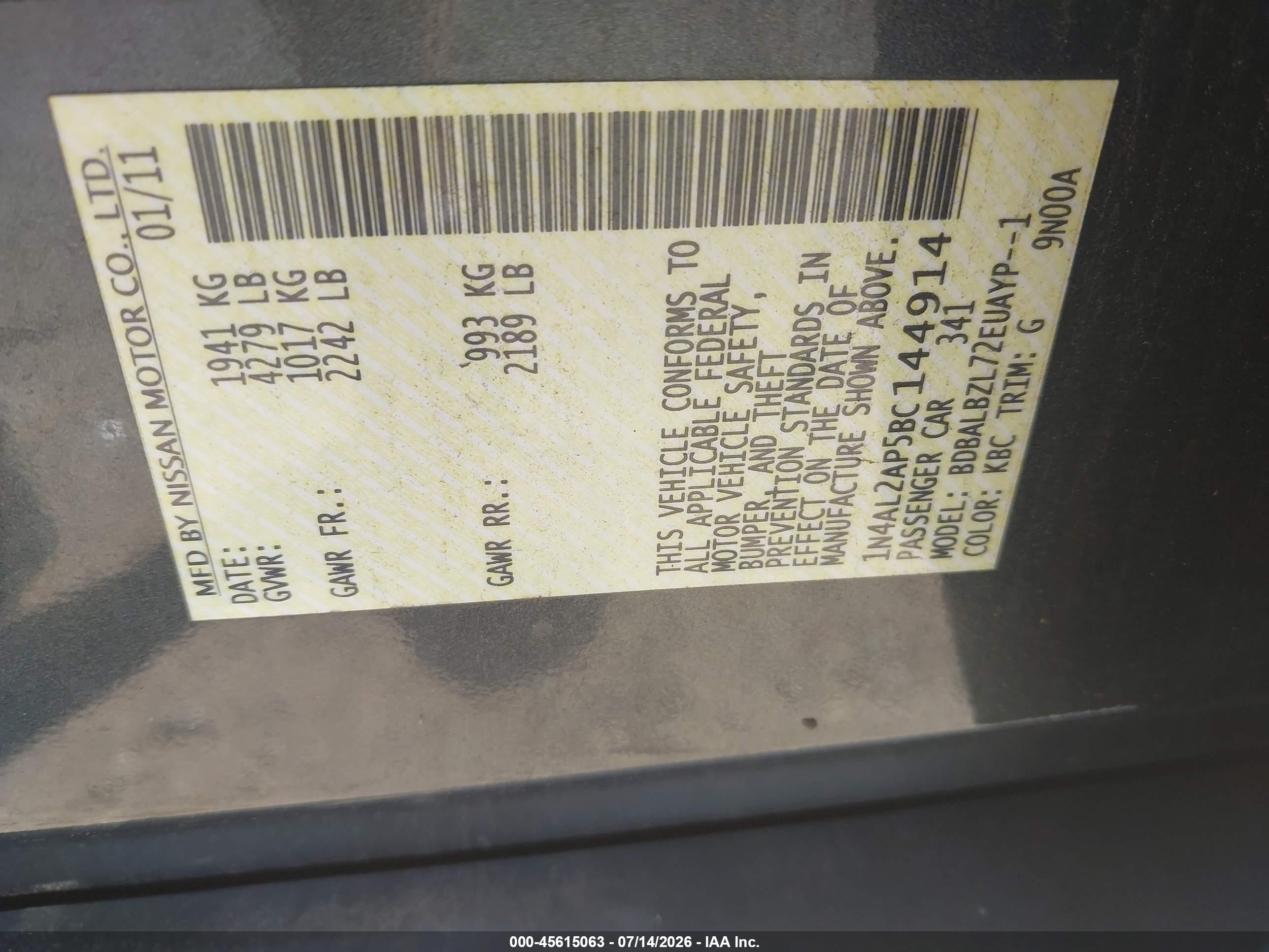 2011 Nissan Altima 2.5 S Gray vin: 1N4AL2AP5BC144914
