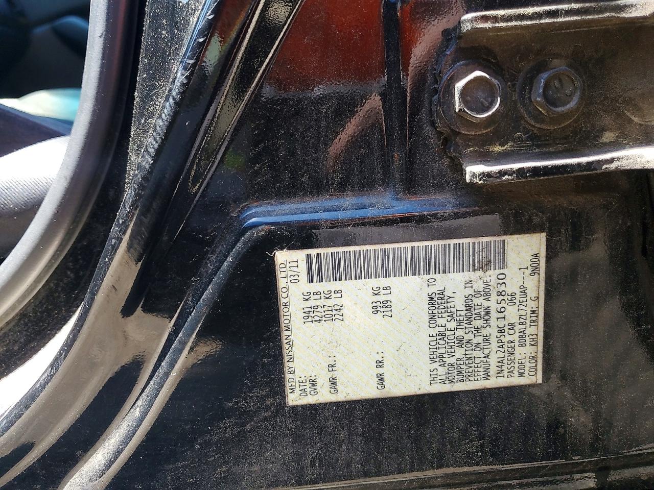 2011 Nissan Altima 2.5 Black vin: 1N4AL2AP5BC165830