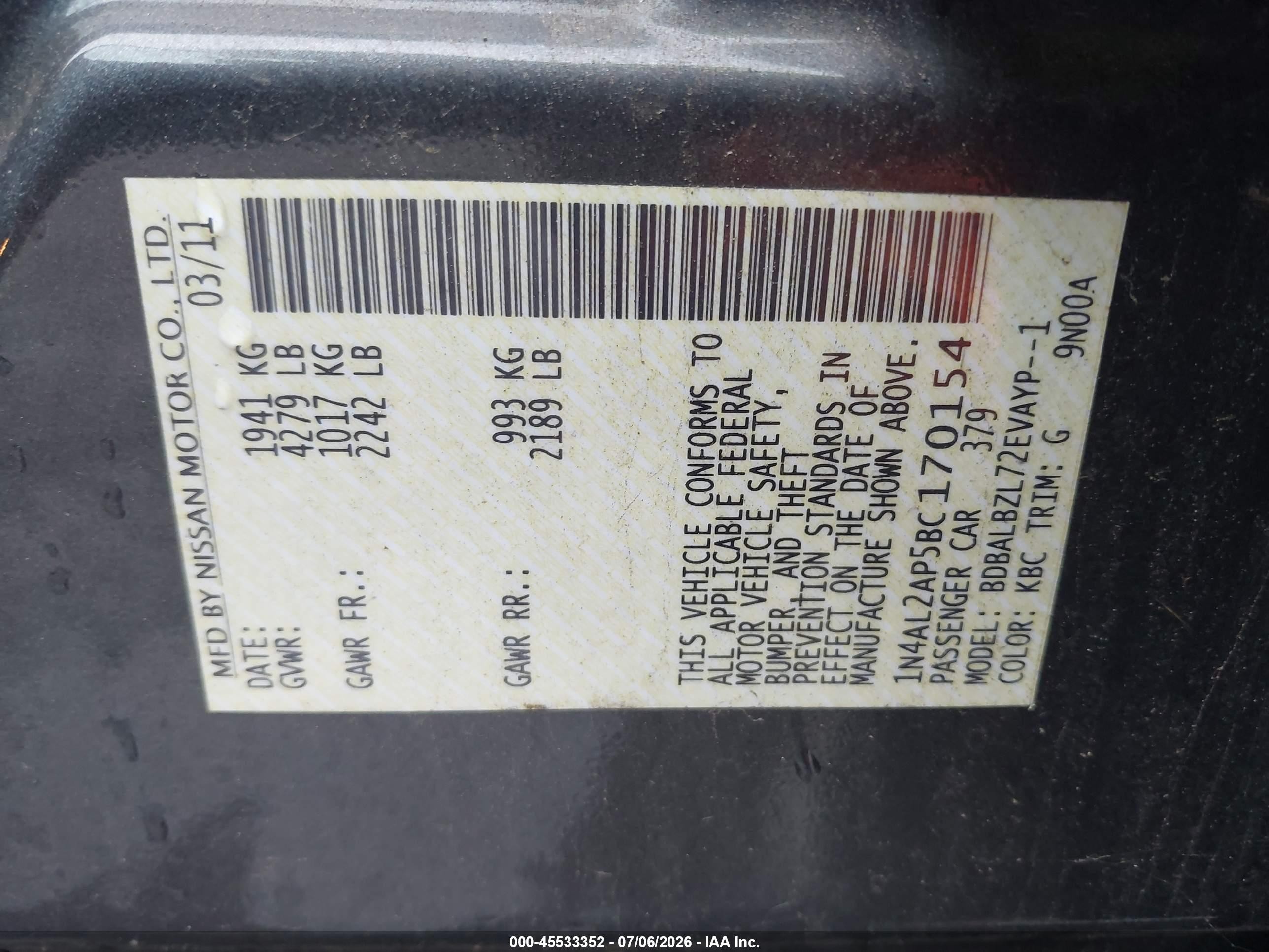 2011 Nissan Altima 2.5 S Gray vin: 1N4AL2AP5BC170154