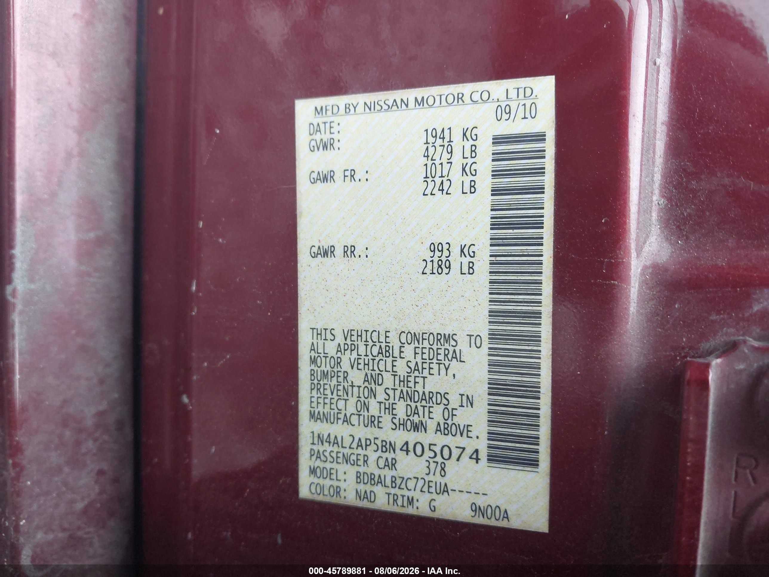 2011 Nissan Altima 2.5 S Maroon vin: 1N4AL2AP5BN405074