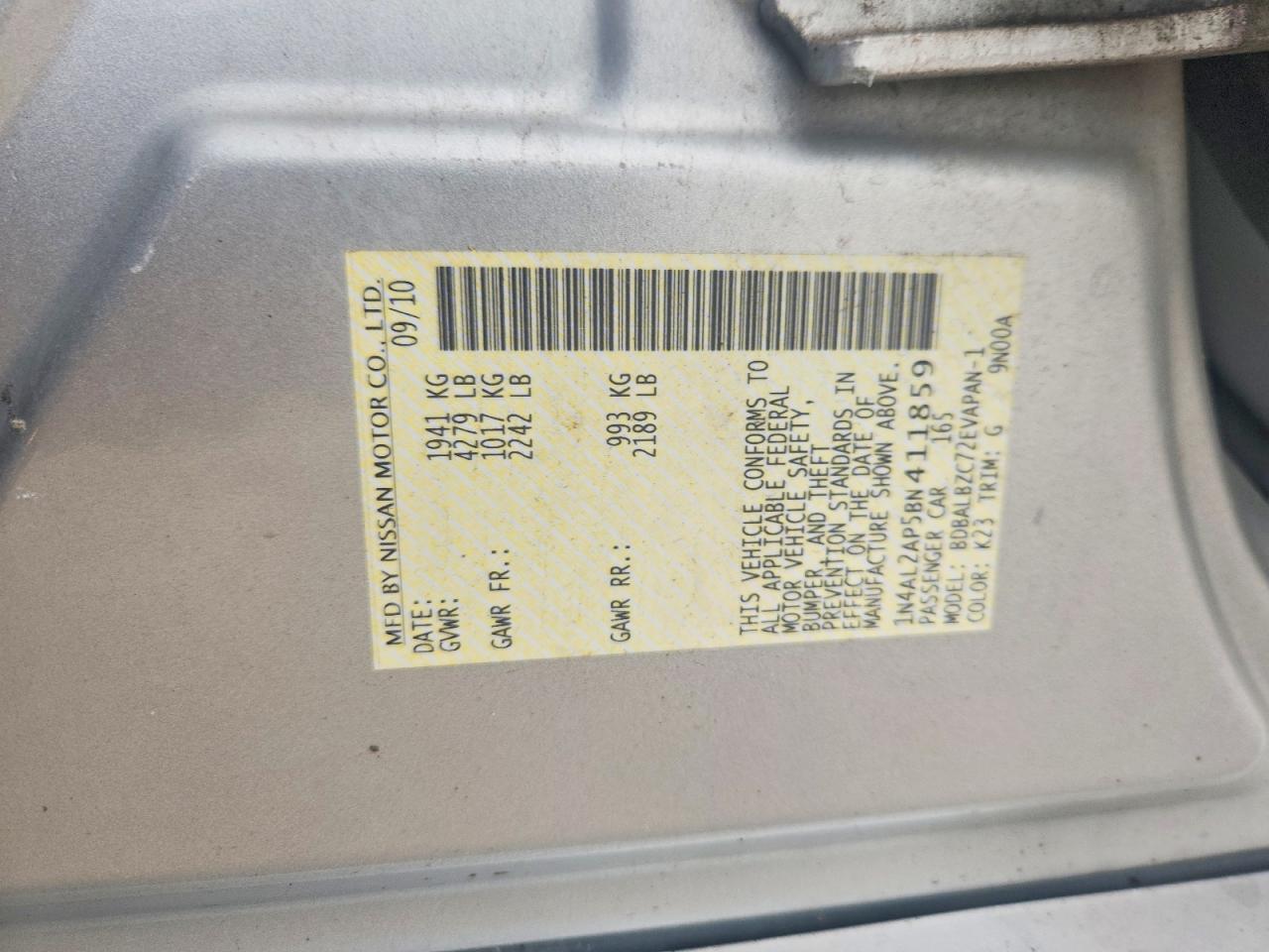 2011 Nissan Altima 2.5 Silver vin: 1N4AL2AP5BN411859
