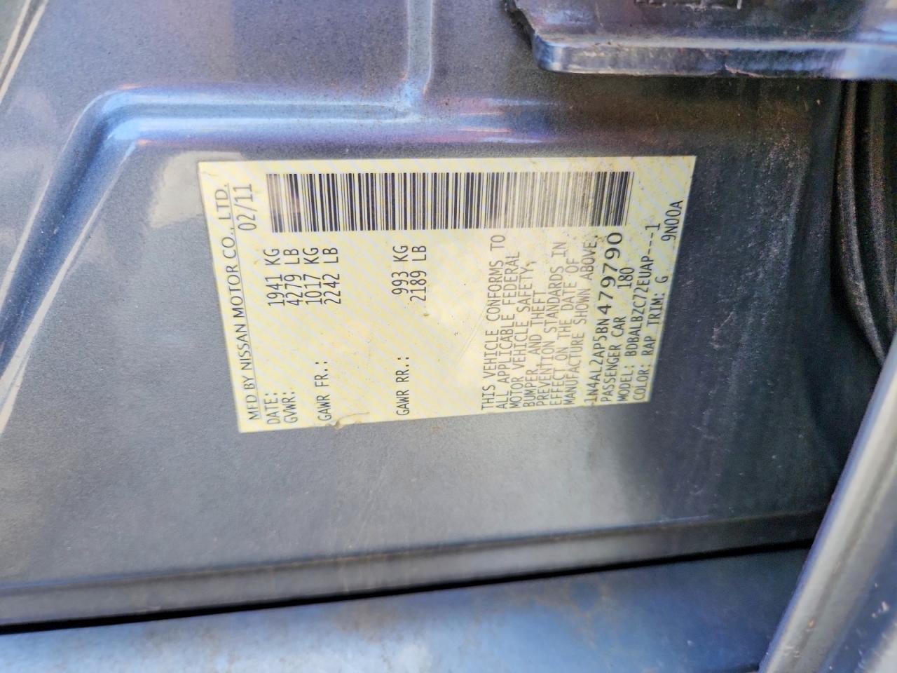 2011 Nissan Altima 2.5 Серый vin: 1N4AL2AP5BN479790