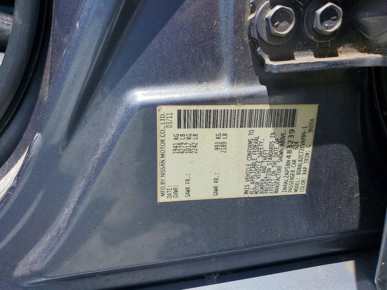 2011 Nissan Altima 2.5 Blue vin: 1N4AL2AP5BN483239