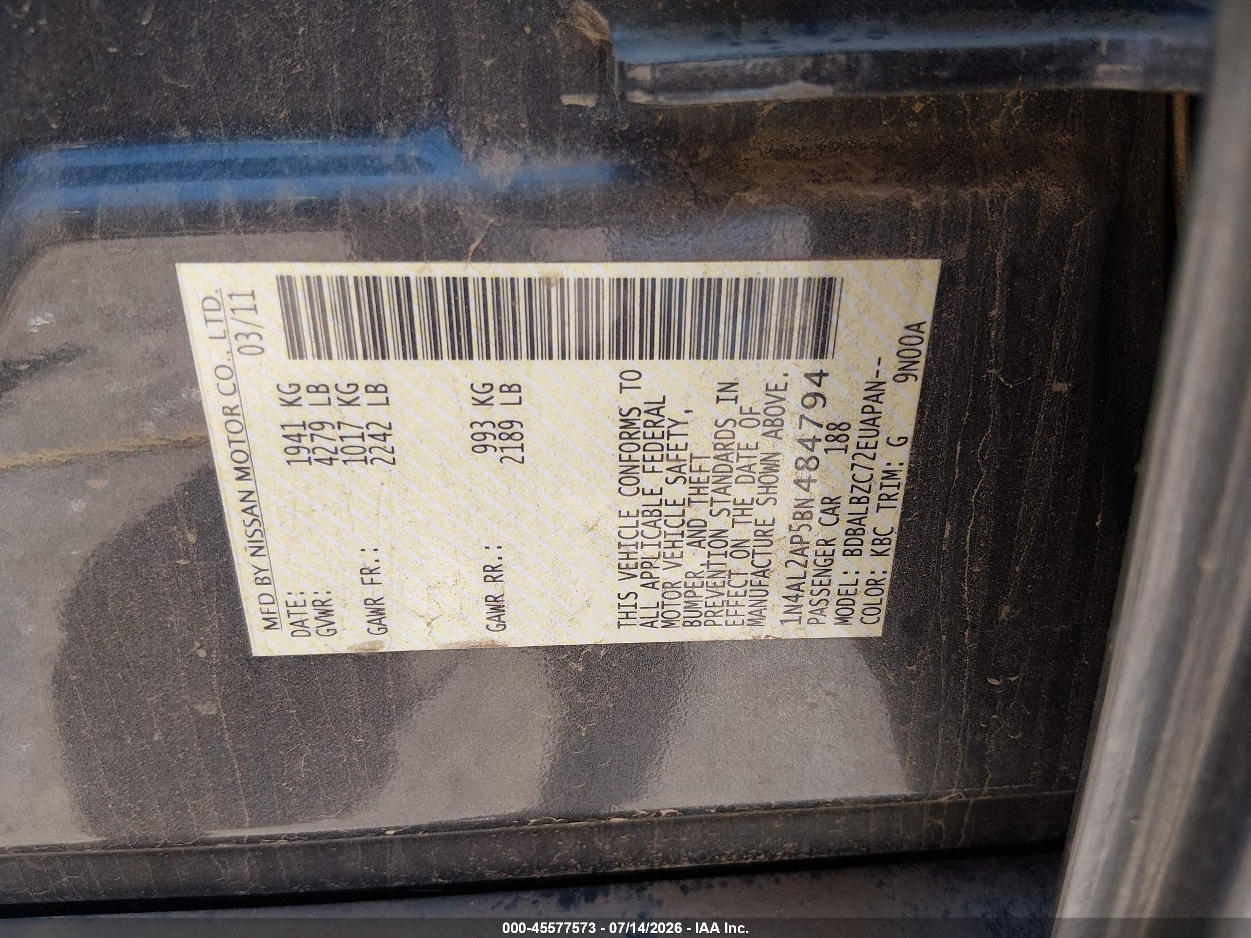 2011 Nissan Altima 2.5 S Gray vin: 1N4AL2AP5BN484794