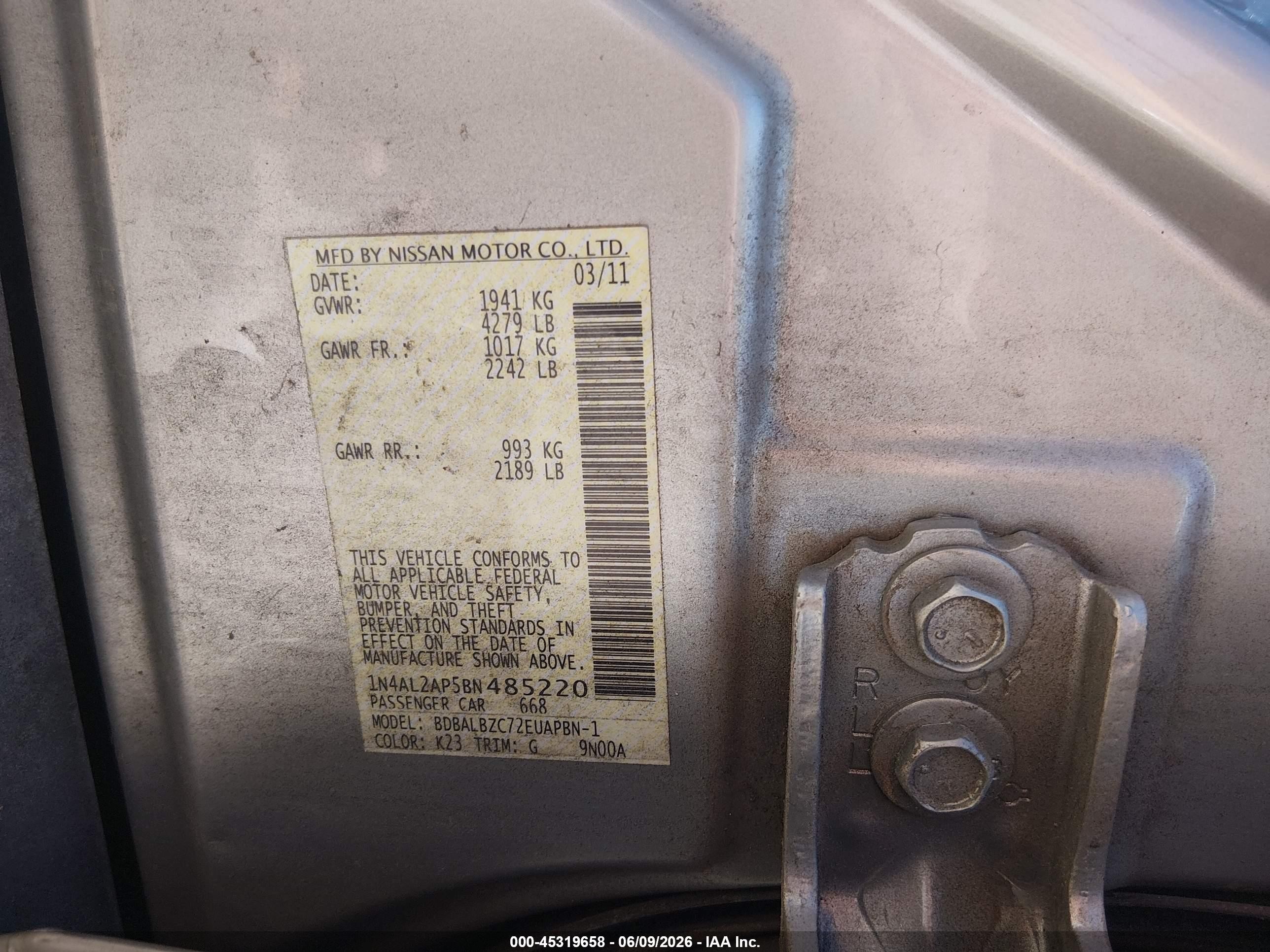 2011 Nissan Altima 2.5 S Silver vin: 1N4AL2AP5BN485220