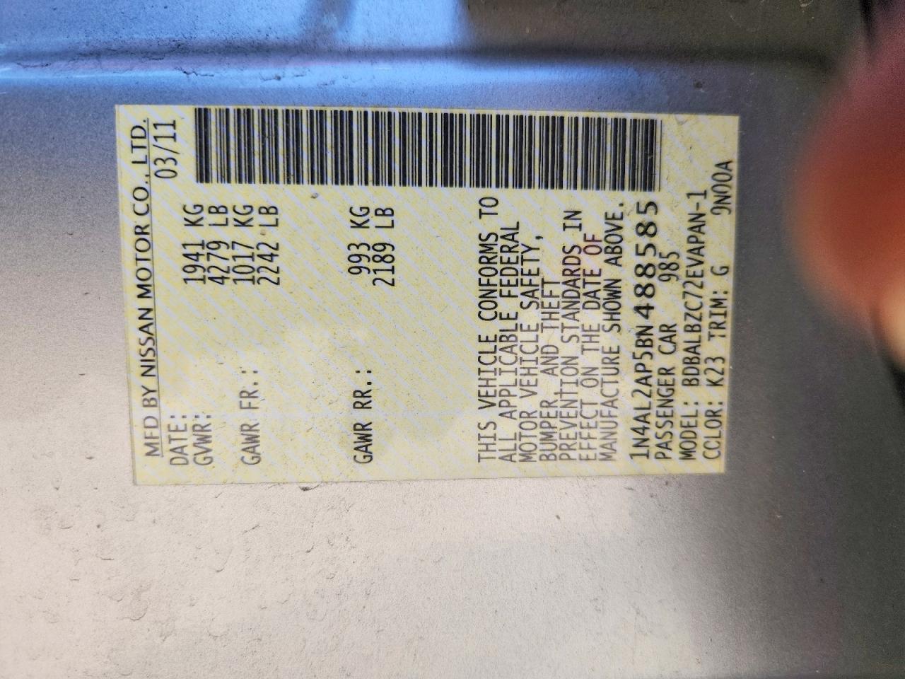 2011 Nissan Altima 2.5 Silver vin: 1N4AL2AP5BN488585