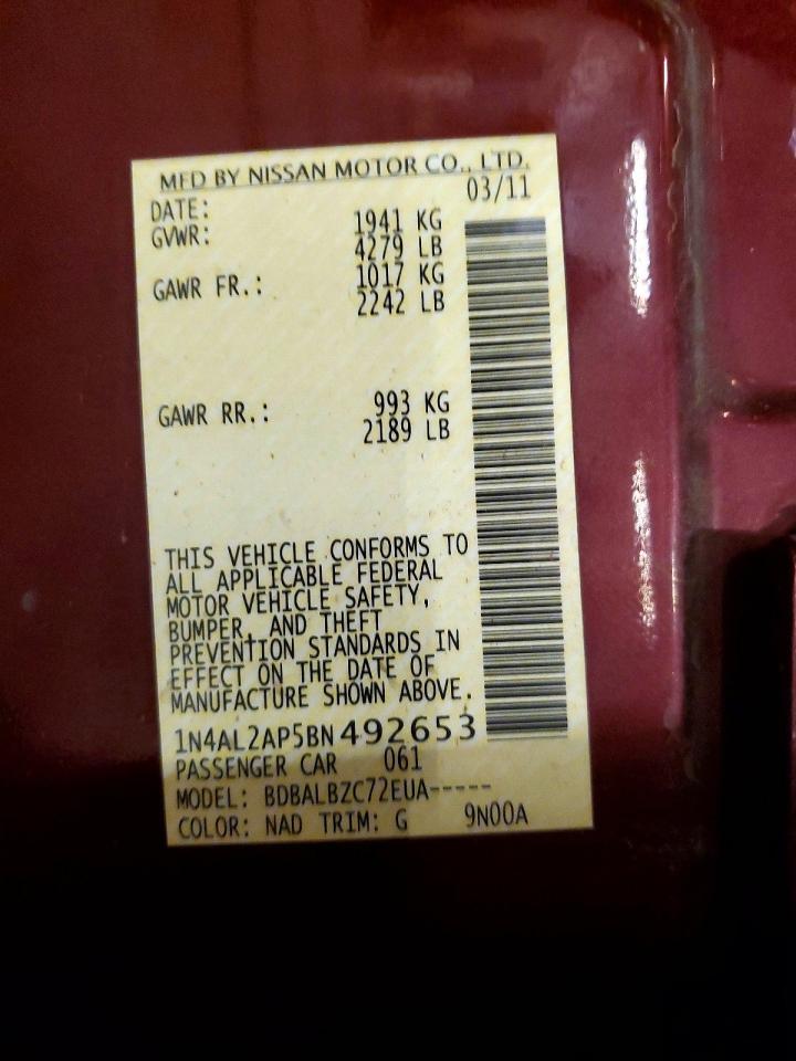2011 Nissan Altima 2.5 Maroon vin: 1N4AL2AP5BN492653
