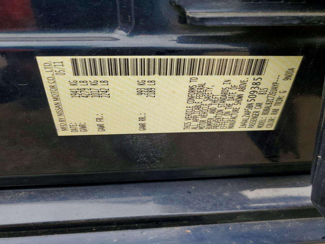 2011 Nissan Altima 2.5 Синий vin: 1N4AL2AP5BN509385