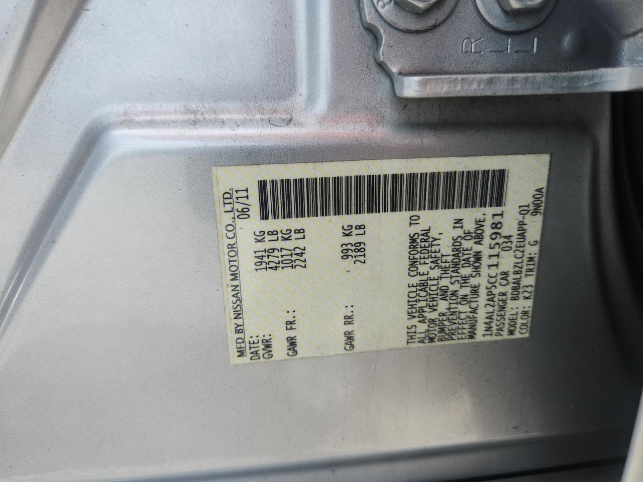 2012 Nissan Altima 2.5 Серый vin: 1N4AL2AP5CC115981