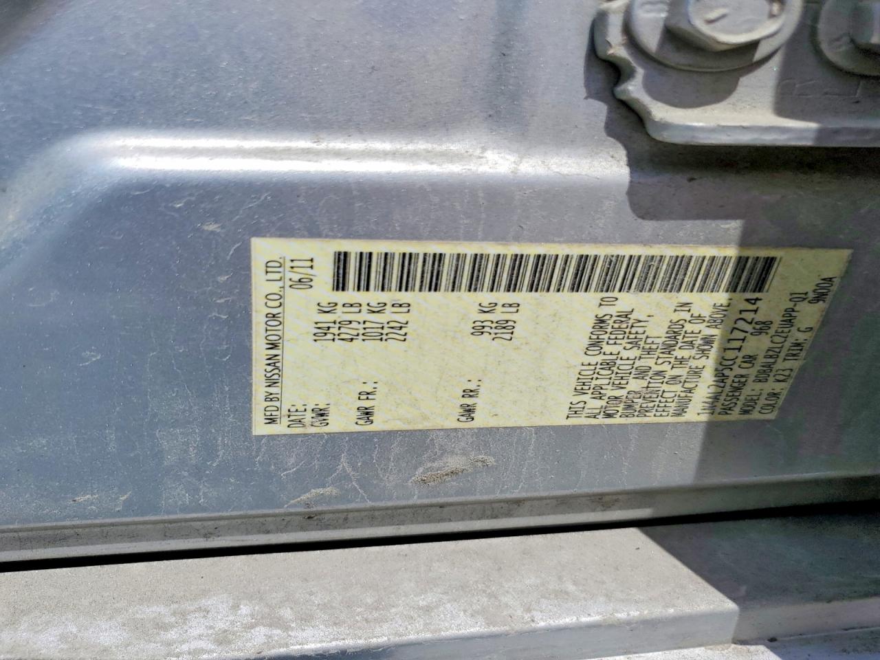2012 Nissan Altima 2.5 Gray vin: 1N4AL2AP5CC117214