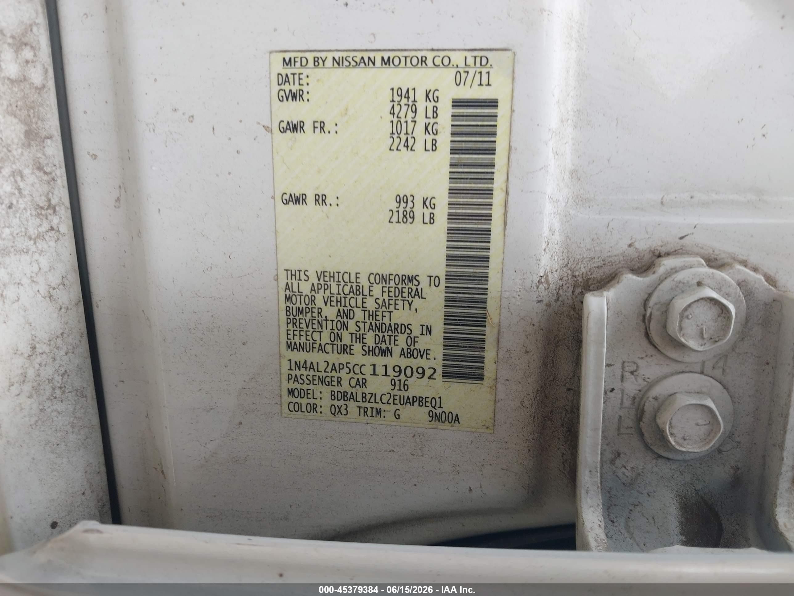 2012 Nissan Altima 2.5 S Белый vin: 1N4AL2AP5CC119092