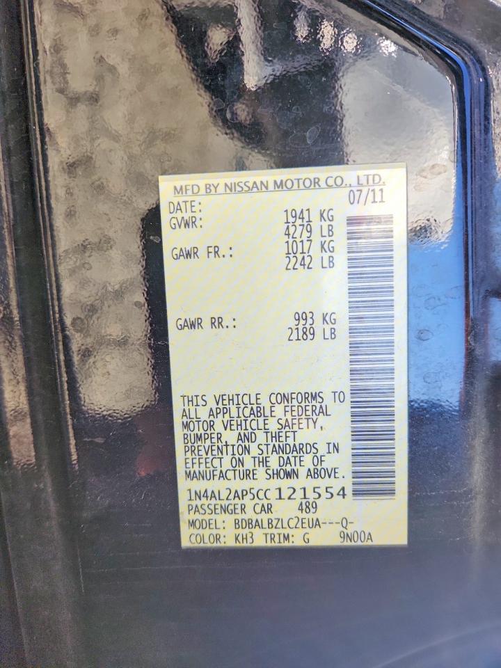 2012 Nissan Altima 2.5 Black vin: 1N4AL2AP5CC121554