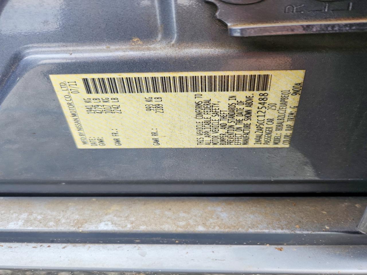 2012 Nissan Altima 2.5 Blue vin: 1N4AL2AP5CC125488