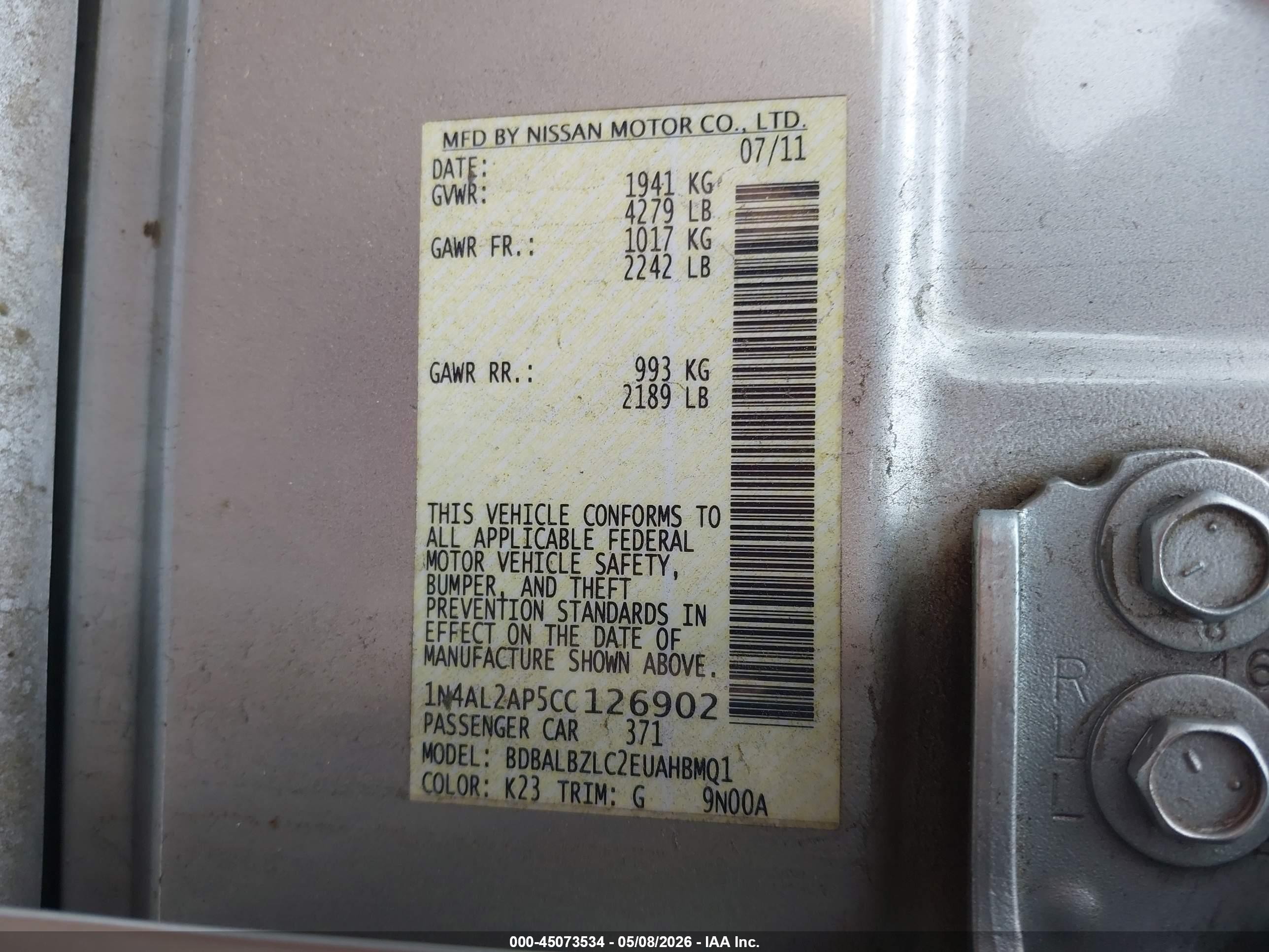 2012 Nissan Altima 2.5 S Silver vin: 1N4AL2AP5CC126902