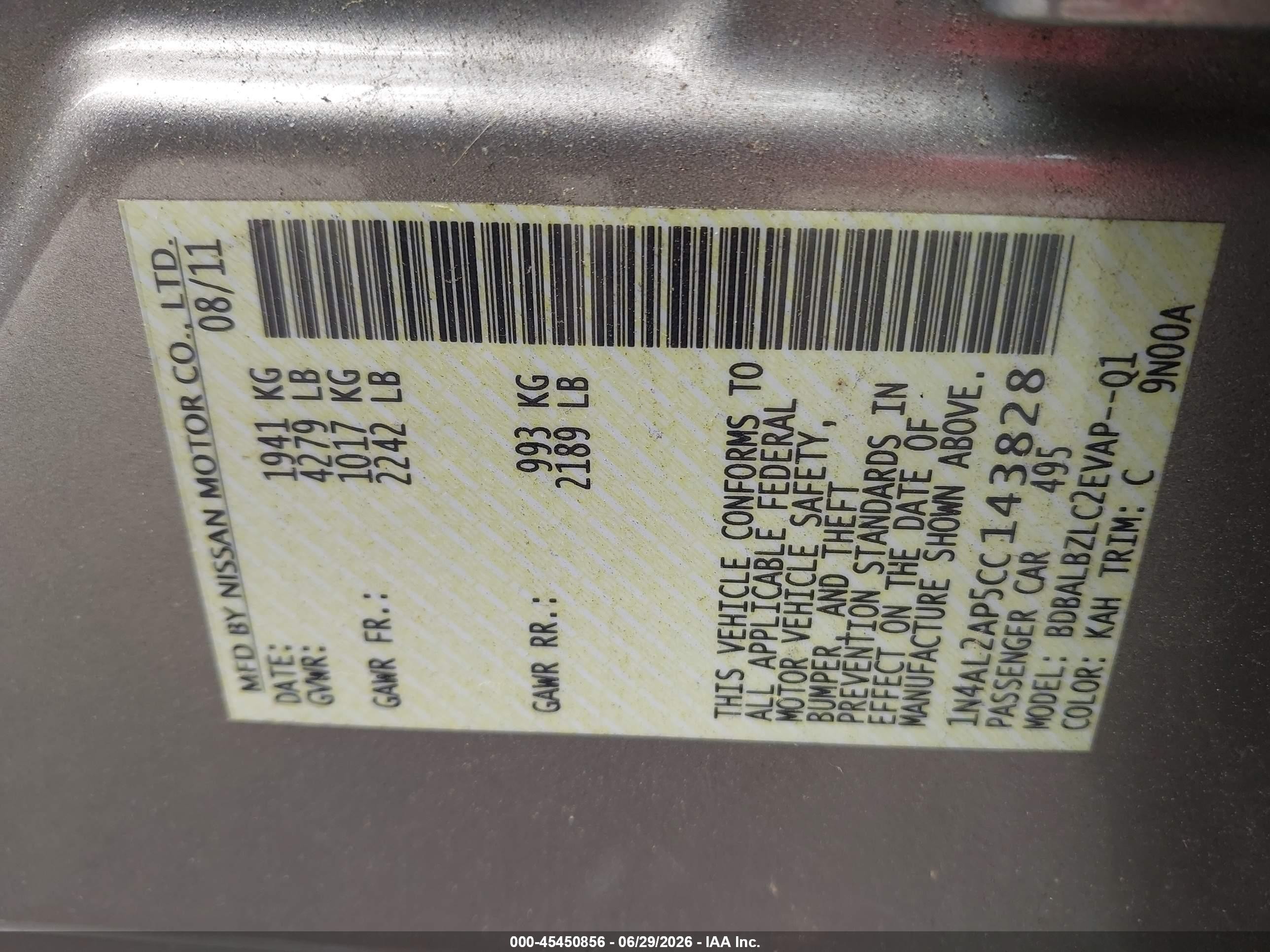 2012 Nissan Altima 2.5 S Champagne vin: 1N4AL2AP5CC143828