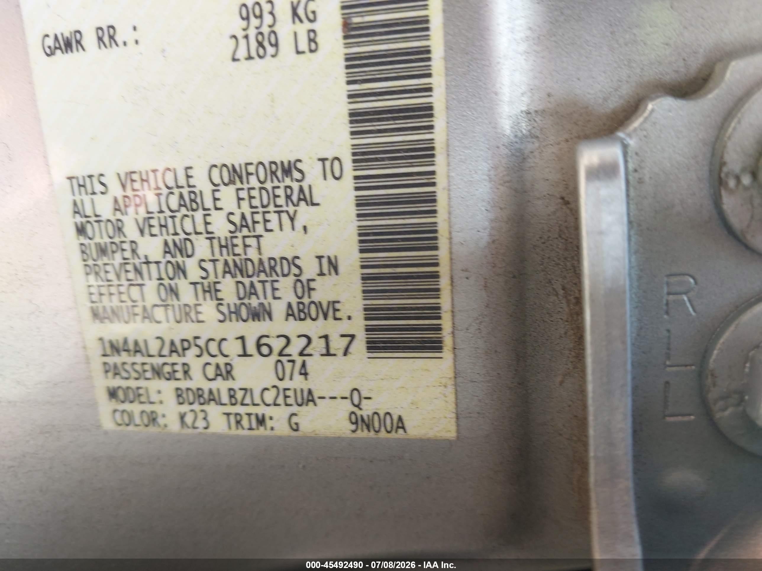 2012 Nissan Altima 2.5 S Silver vin: 1N4AL2AP5CC162217