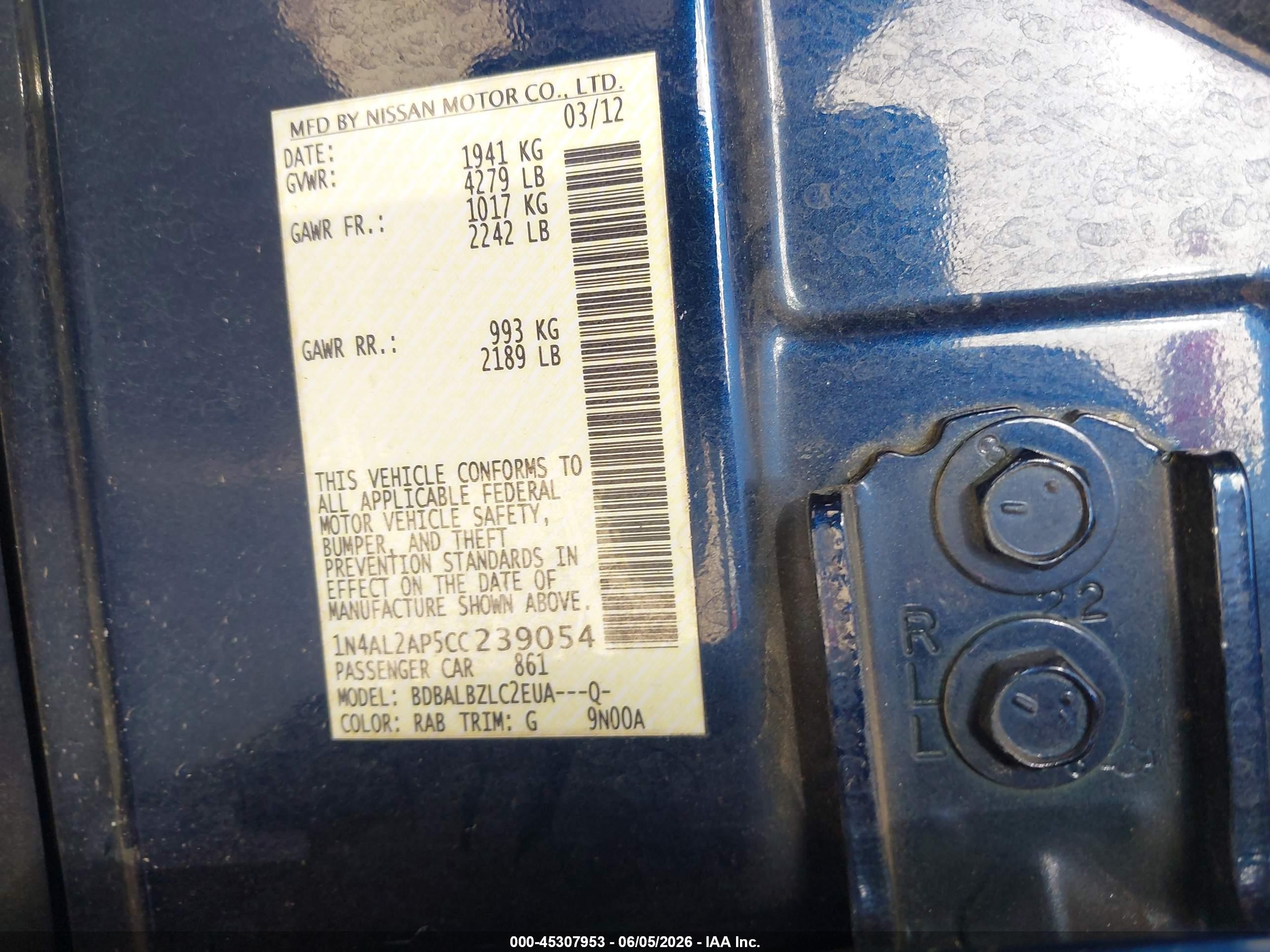 2012 Nissan Altima 2.5 S Синий vin: 1N4AL2AP5CC239054