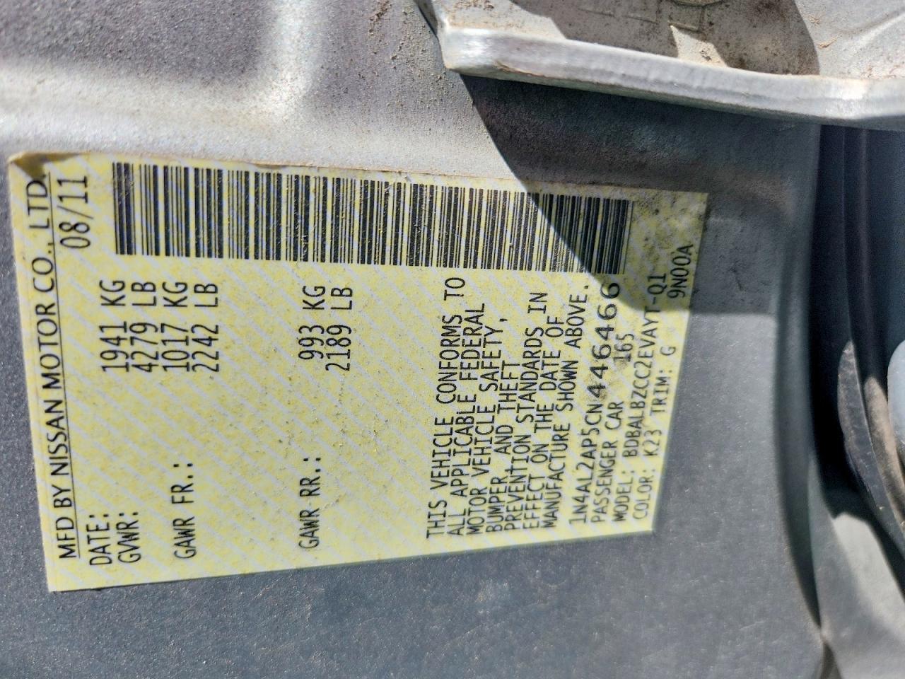 2012 Nissan Altima 2.5 Silver vin: 1N4AL2AP5CN446466