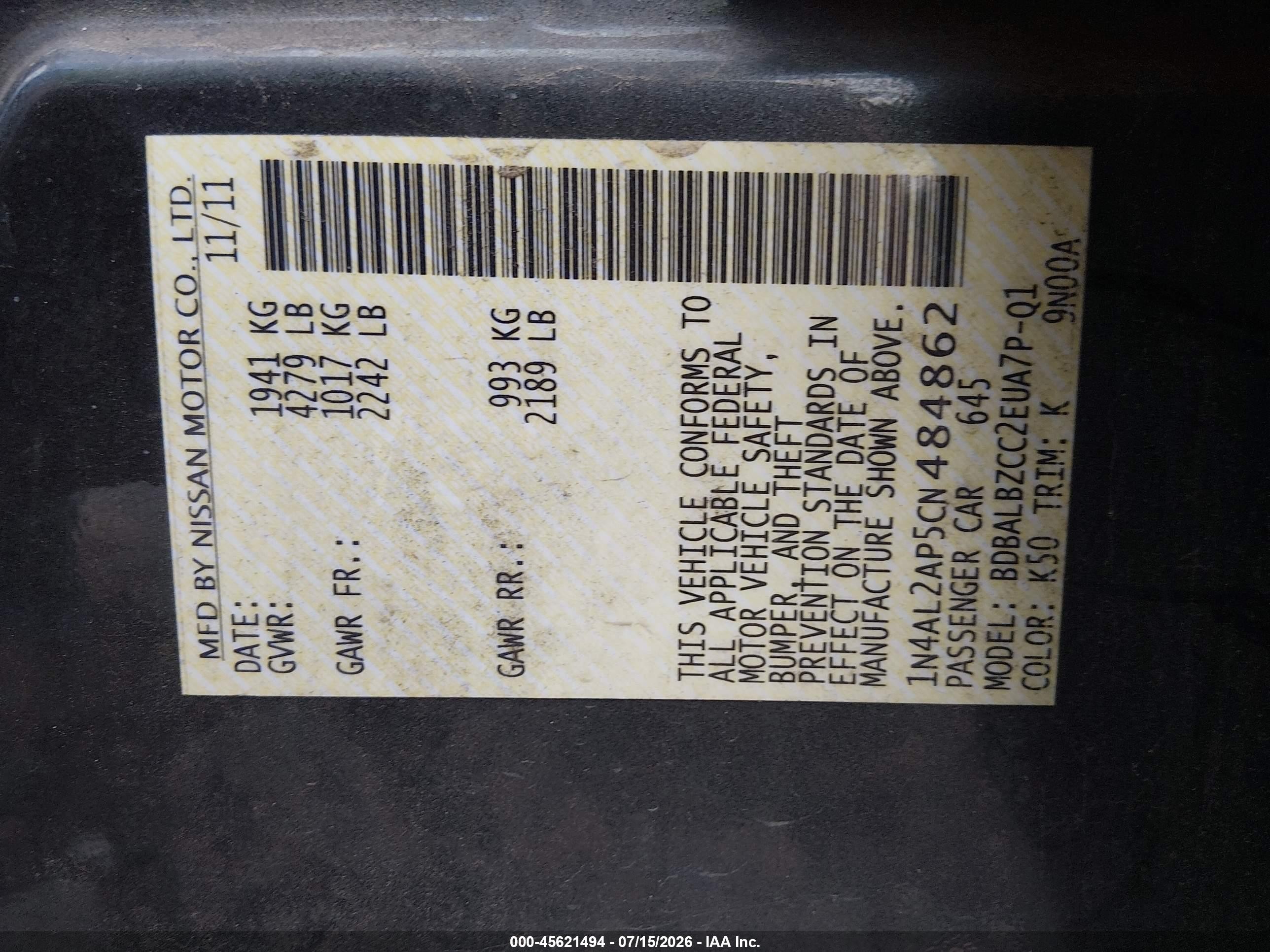 2012 Nissan Altima 2.5 S Gray vin: 1N4AL2AP5CN484862