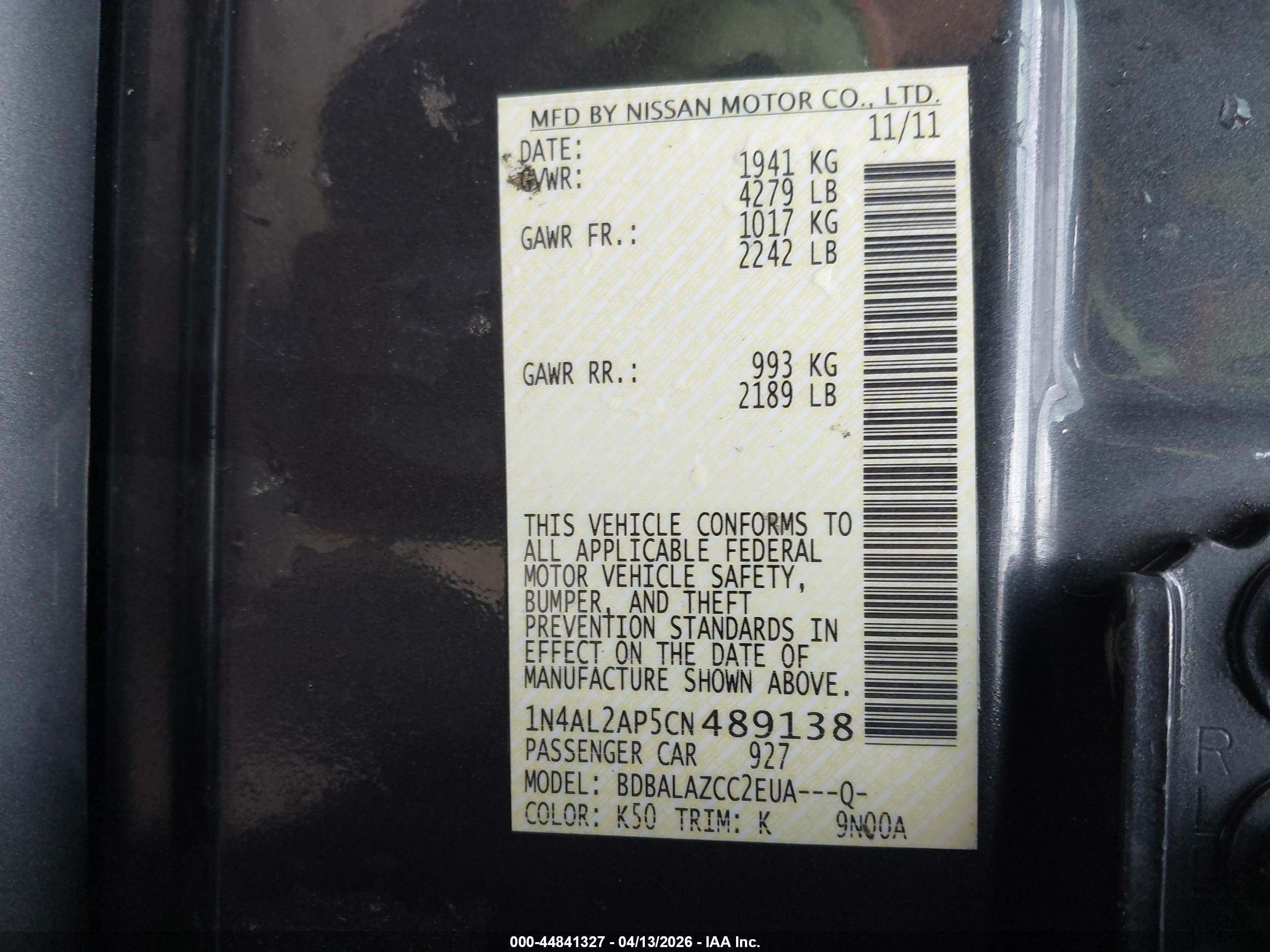2012 Nissan Altima 2.5 Gray vin: 1N4AL2AP5CN489138