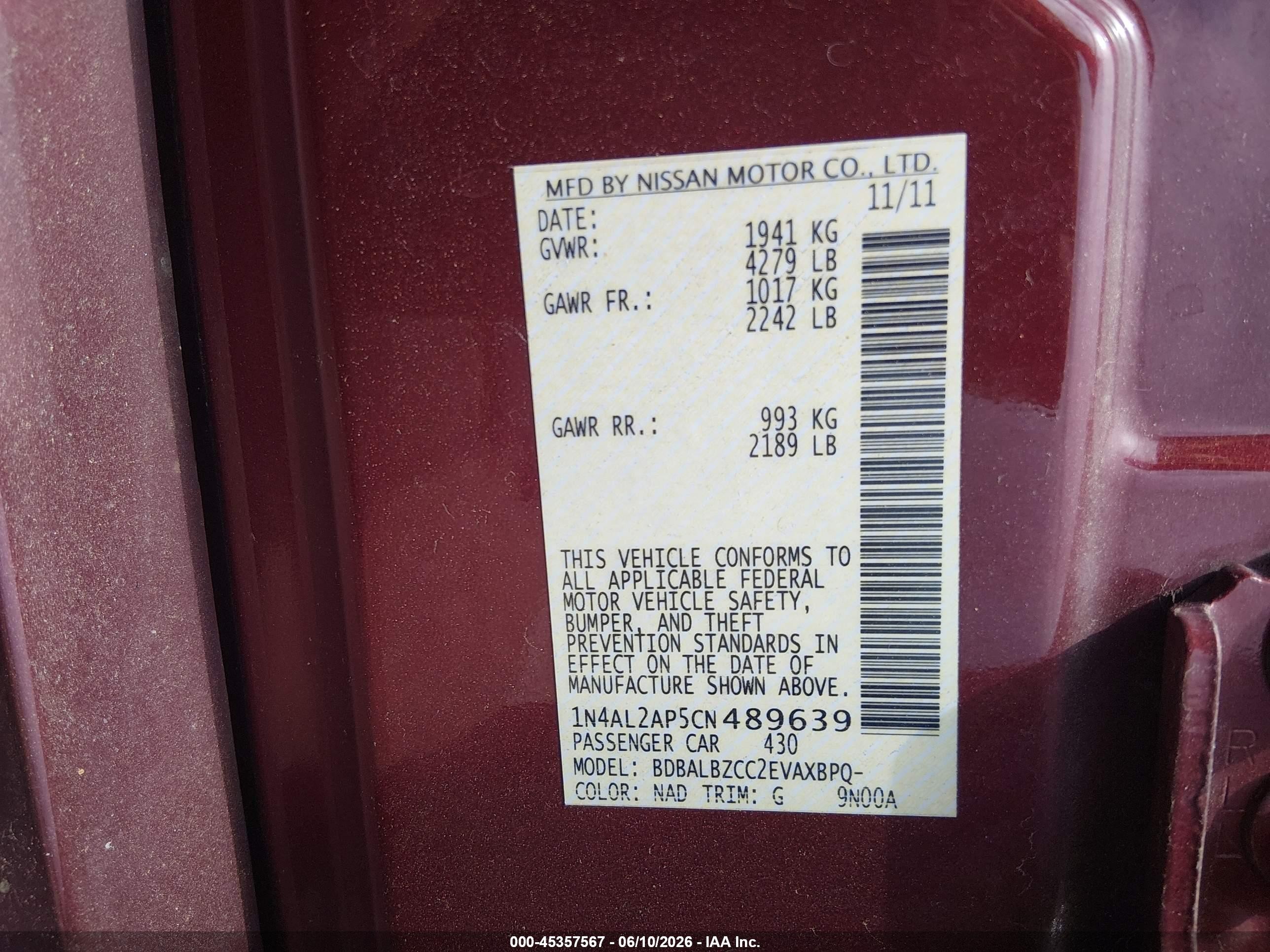 2012 Nissan Altima 2.5 S Red vin: 1N4AL2AP5CN489639