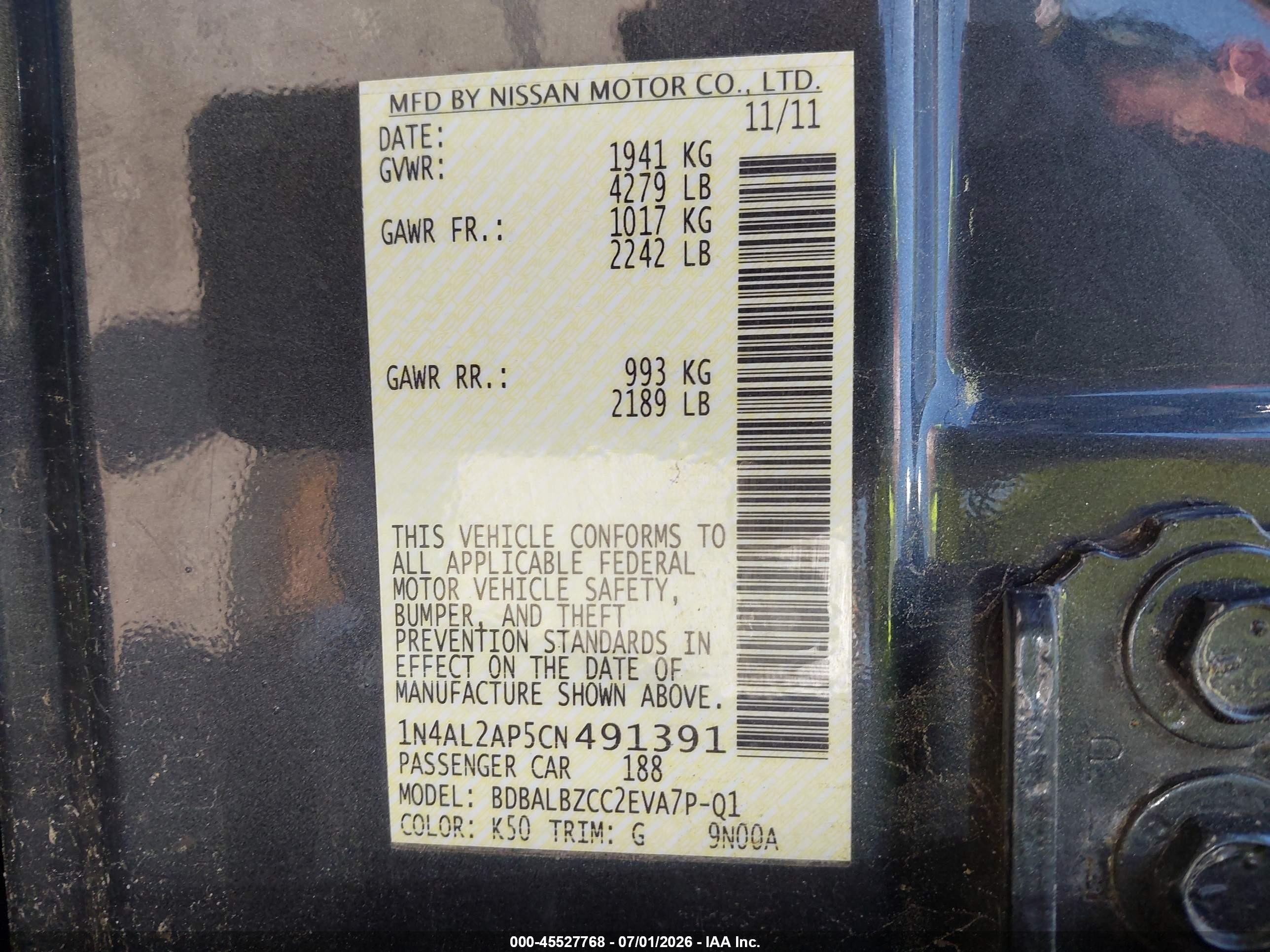 2012 Nissan Altima 2.5 S Gray vin: 1N4AL2AP5CN491391