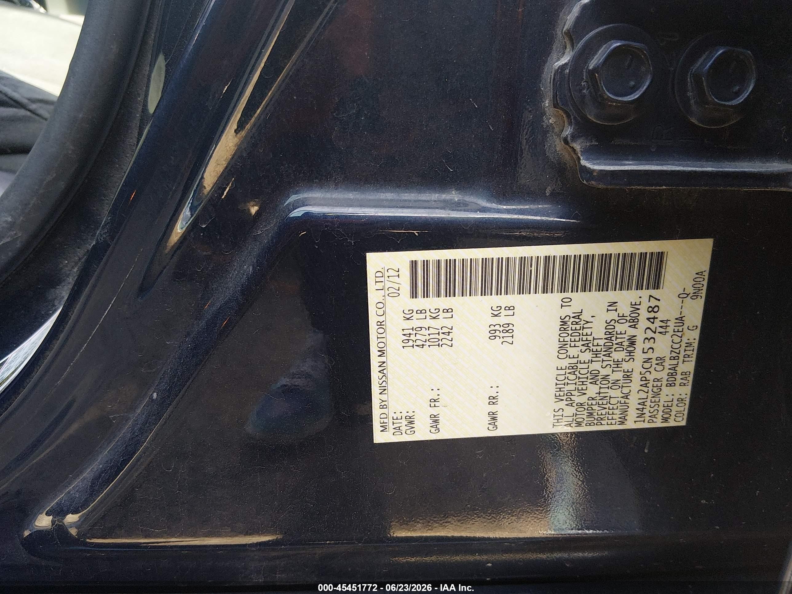 2012 Nissan Altima 2.5 S Dark Blue vin: 1N4AL2AP5CN532487